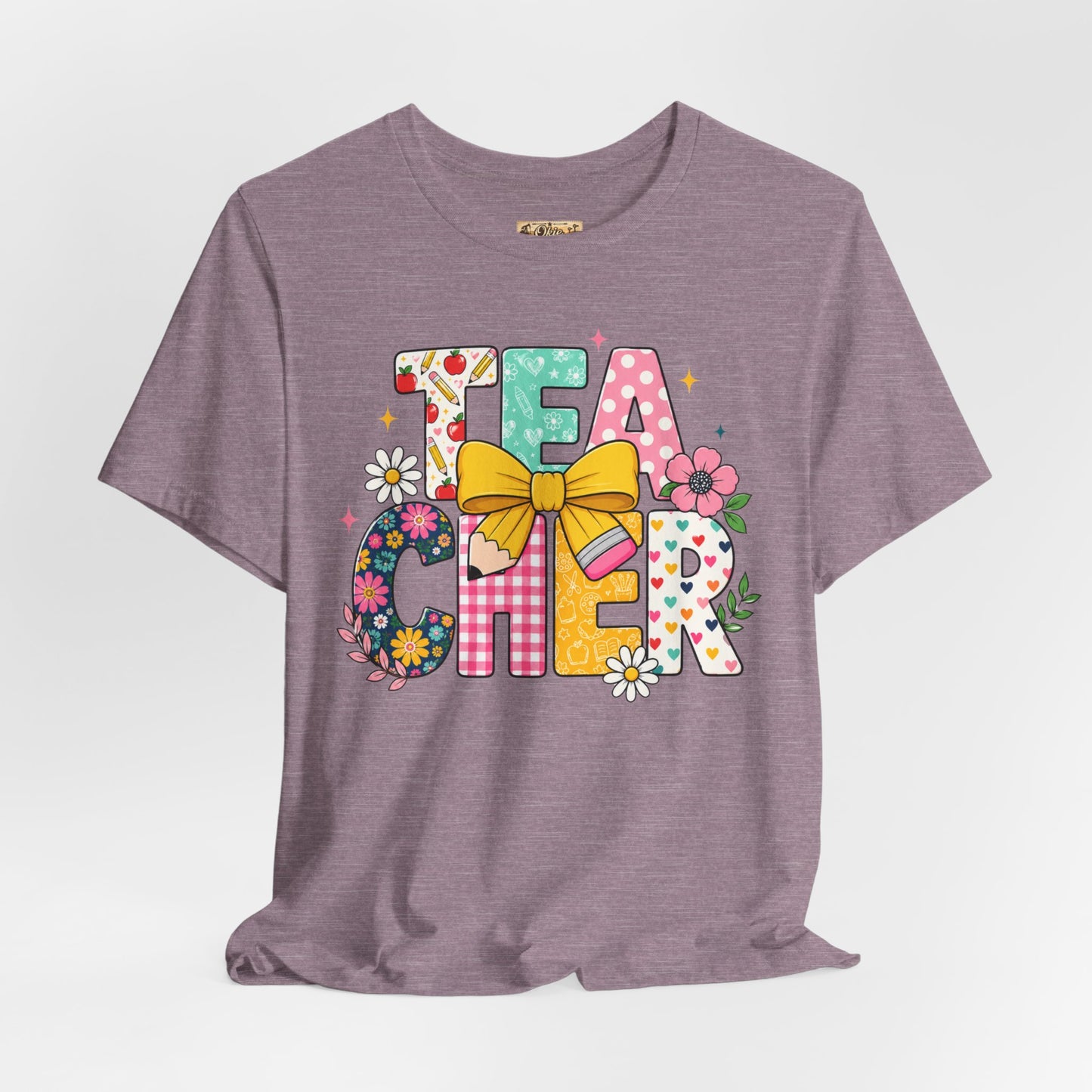 Teacher Floral Bow T-Shirt — Cute 'Teach er' Colorful School Shirt for Teachers