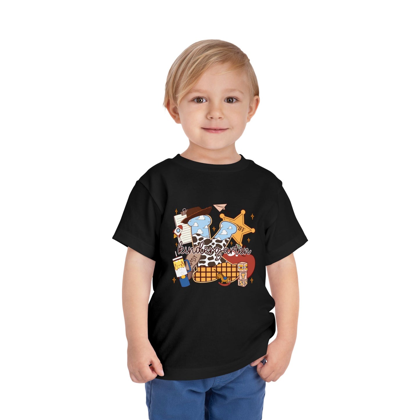 Toddler Tee — Cowboy Baby Western Collage | Sheriff Star, Boots & Wagon Wheel Graphic