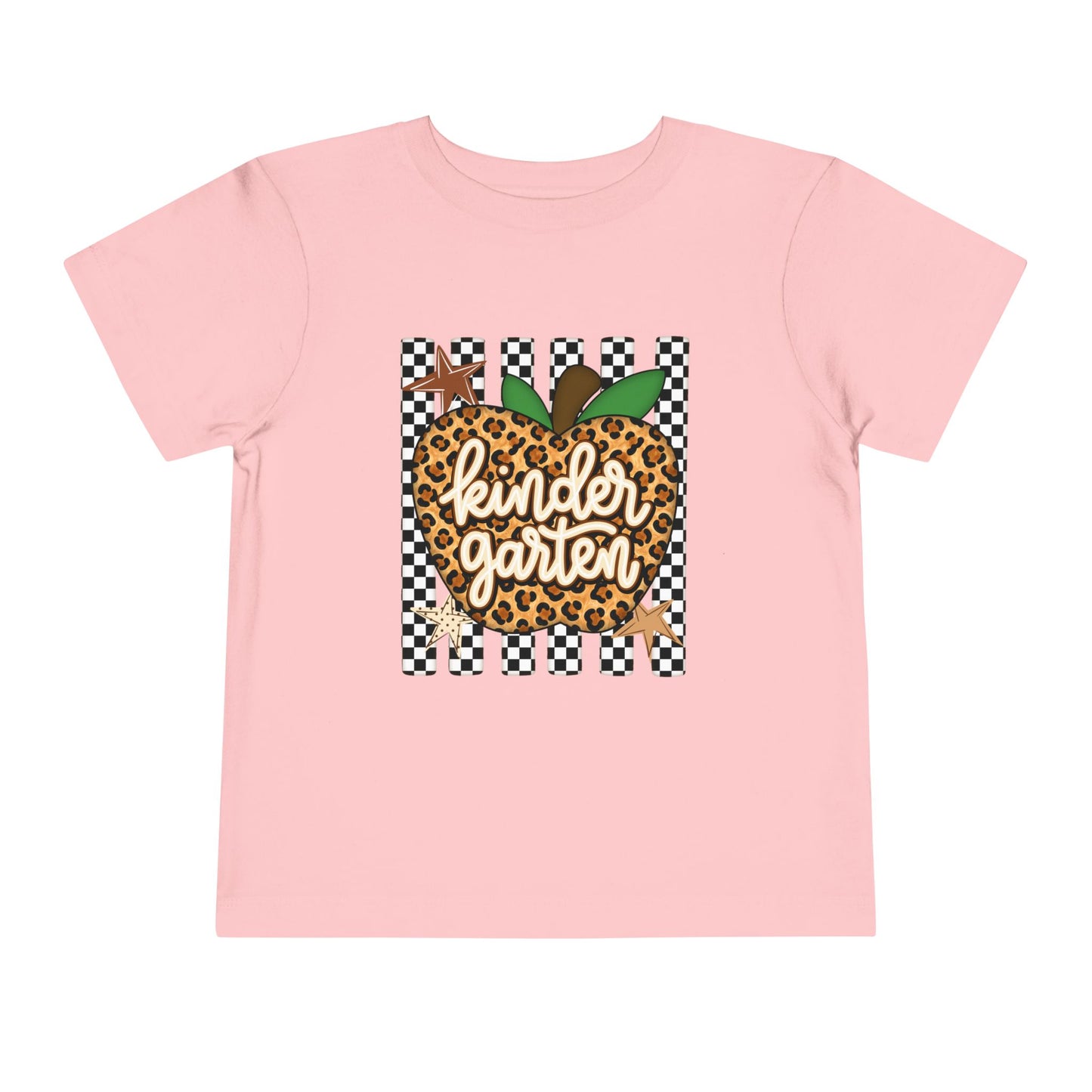 Kindergarten Leopard Apple Toddler Tee — Back-to-School Cute Checkered Shirt