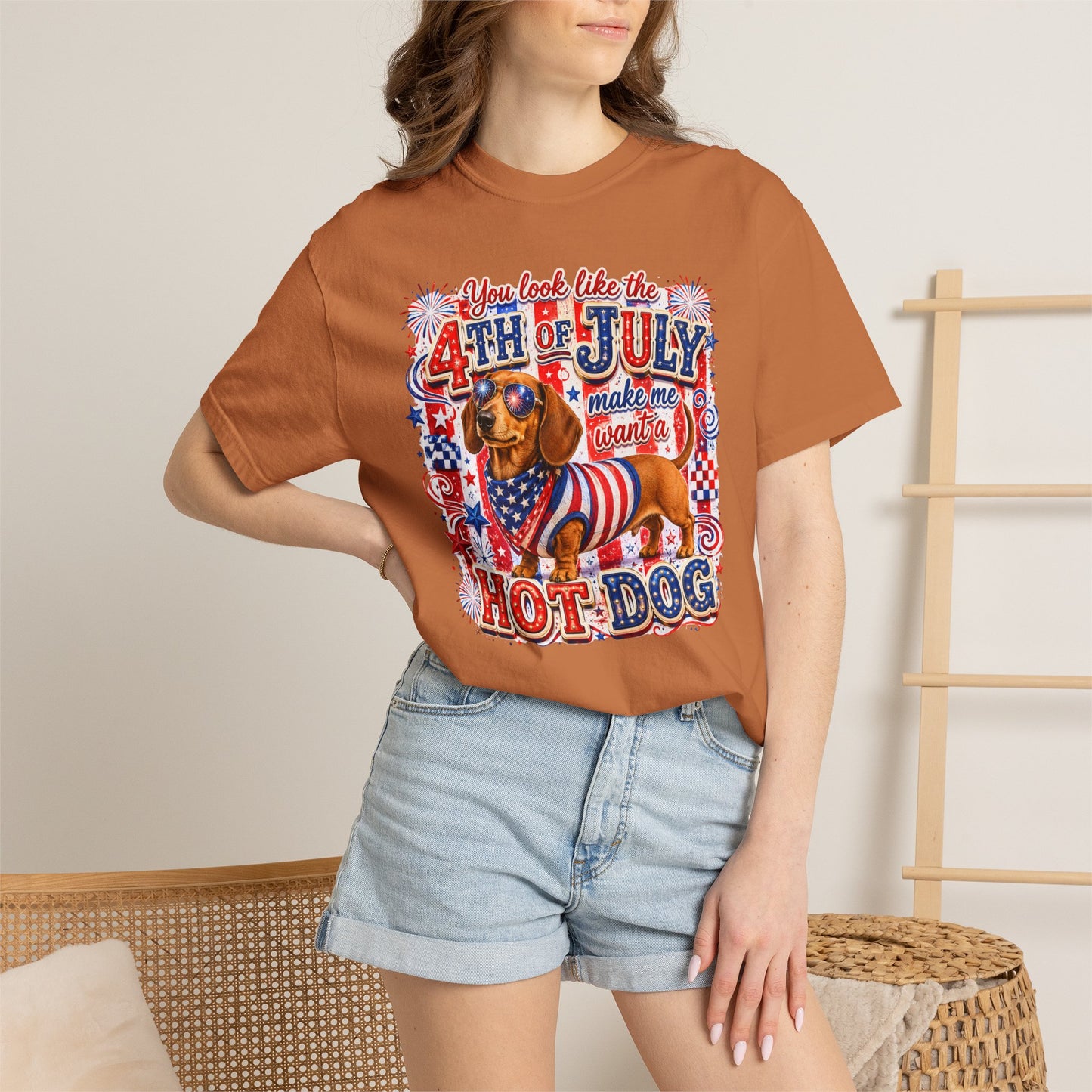 4th of July Hot Dog Dachshund T-Shirt – Patriotic Funny BBQ Tee