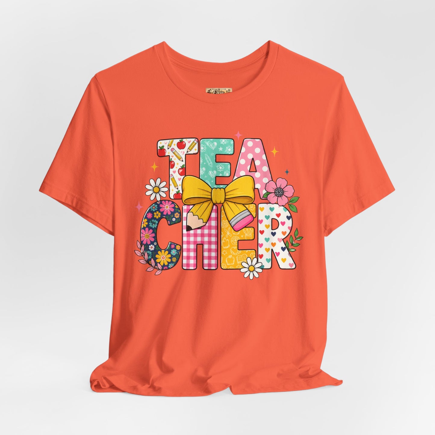 Teacher Floral Bow T-Shirt — Cute 'Teach er' Colorful School Shirt for Teachers