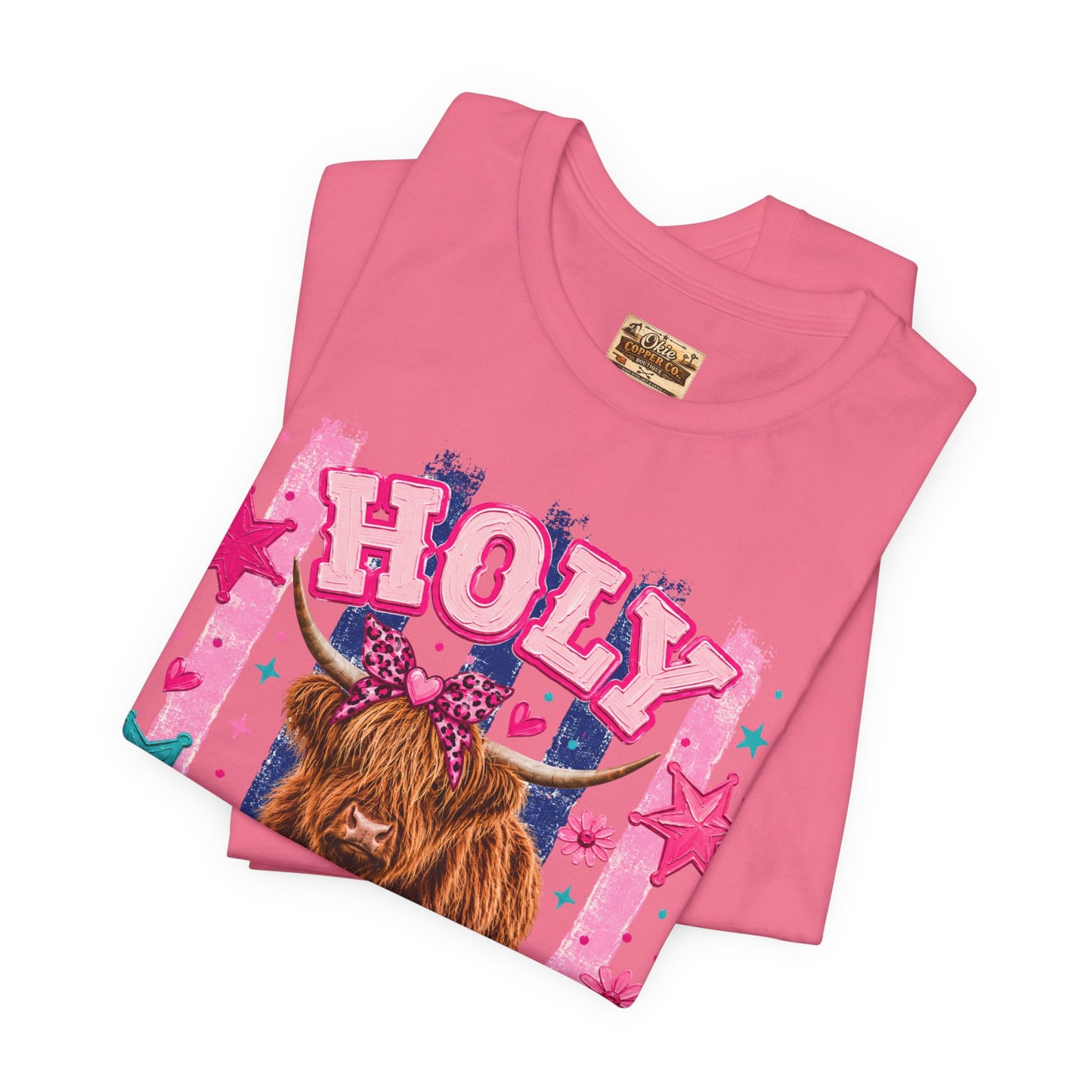 Holy Cow Highland Cow Graphic Tee — Cute Pastel Ranch Shirt