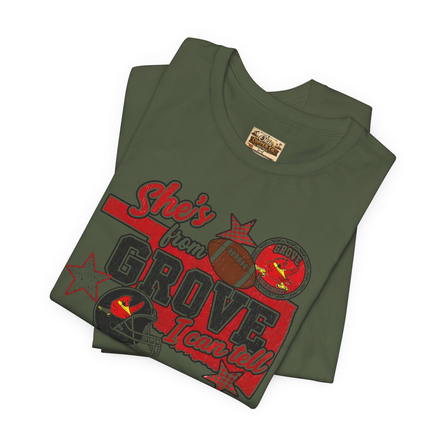 She's From Grove I Can Tell T-Shirt — Grove Football Fan Tee