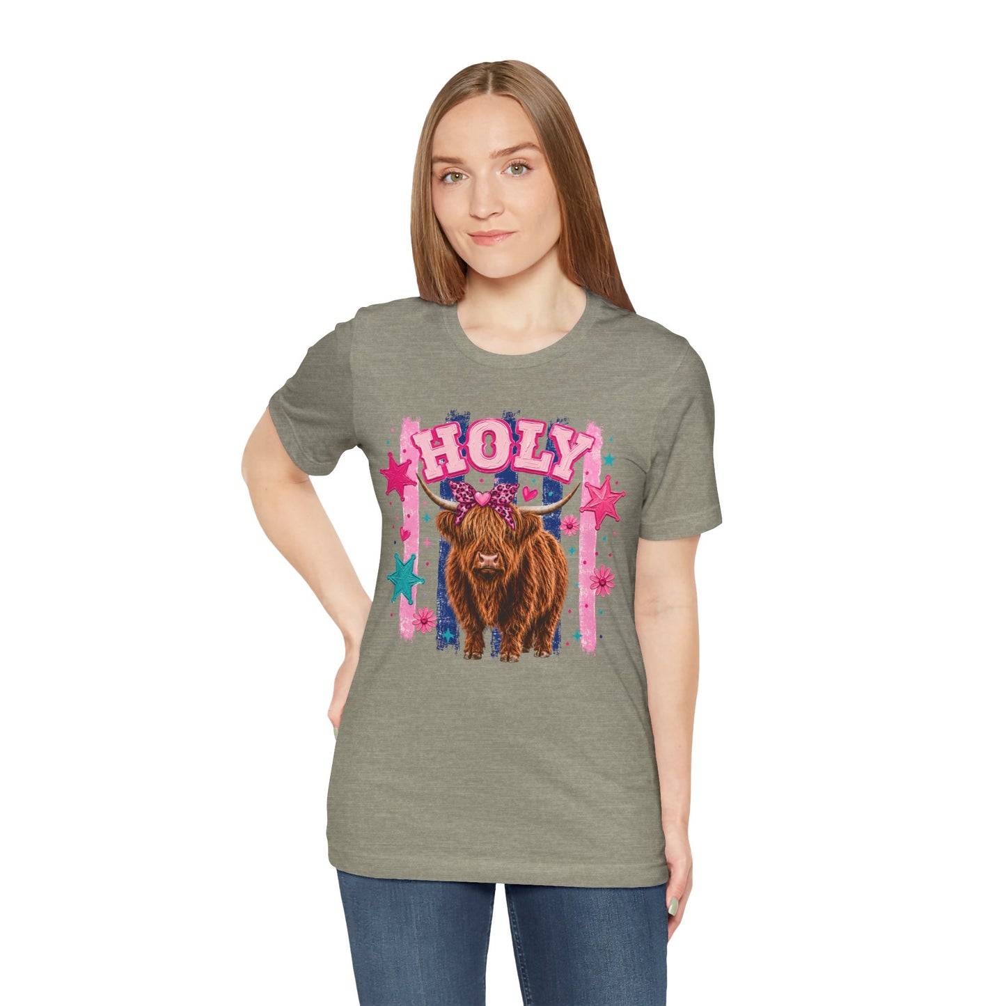 Holy Cow Highland Cow Graphic Tee — Cute Pastel Ranch Shirt