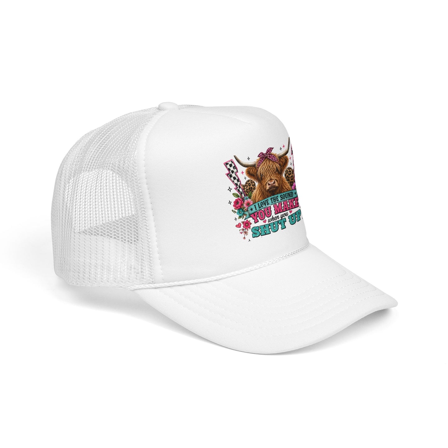 Cow Skull Trucker Hat – “I Love the Sound You Make When You Shut Up” Floral Western Cap