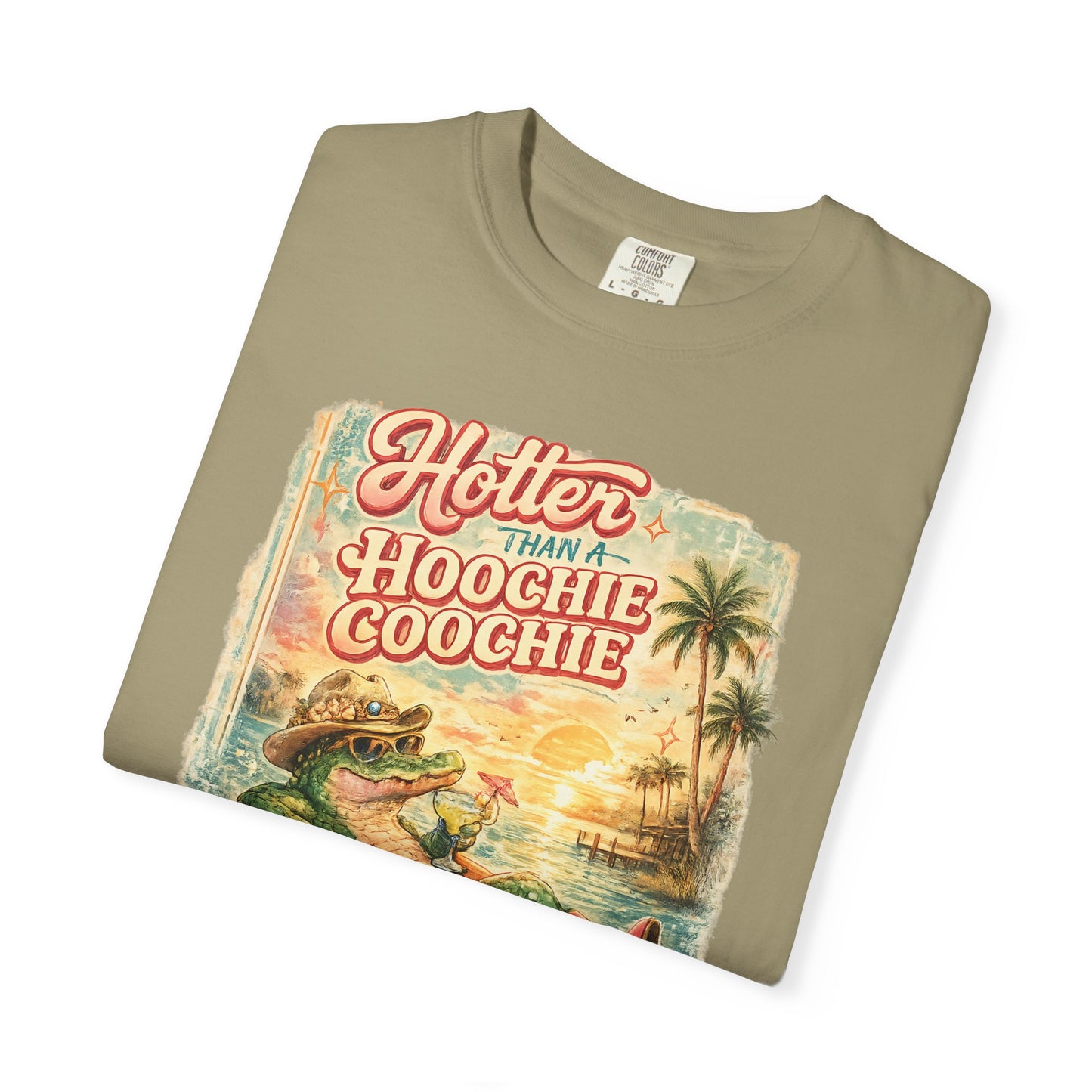 "Hotter Than a Hoochie Coochie" Retro Alligator Beach Graphic