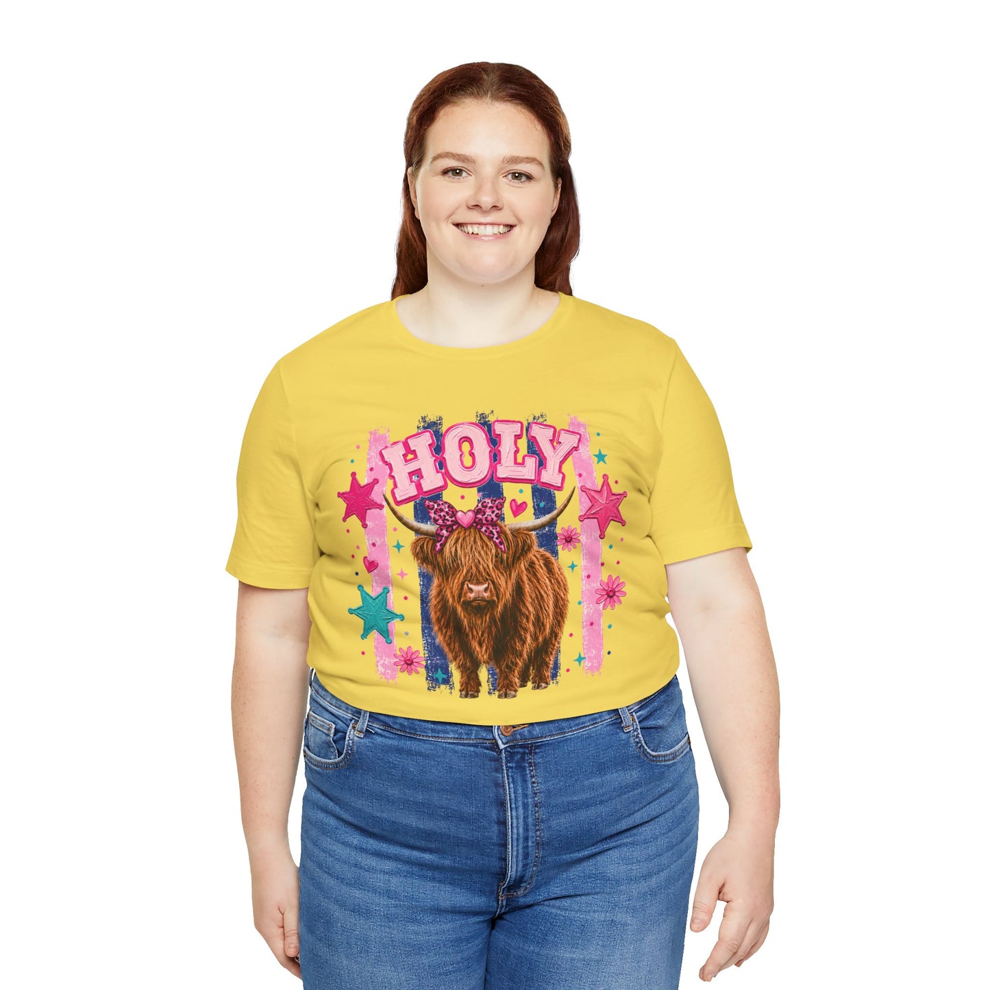 Holy Cow Highland Cow Graphic Tee — Cute Pastel Ranch Shirt