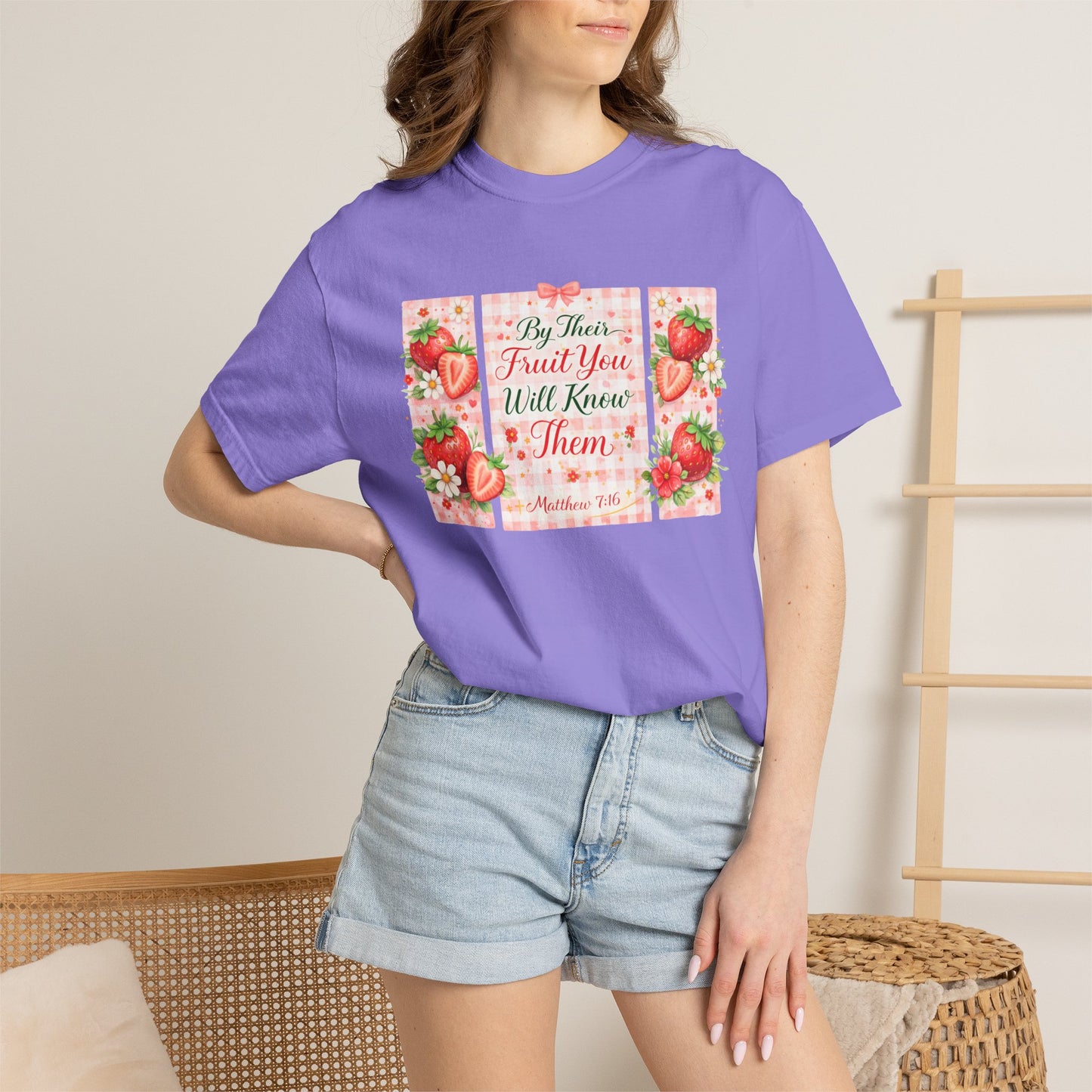 T-Shirt — “By Their Fruit You Will Know Them” Floral Strawberry Graphic Tee