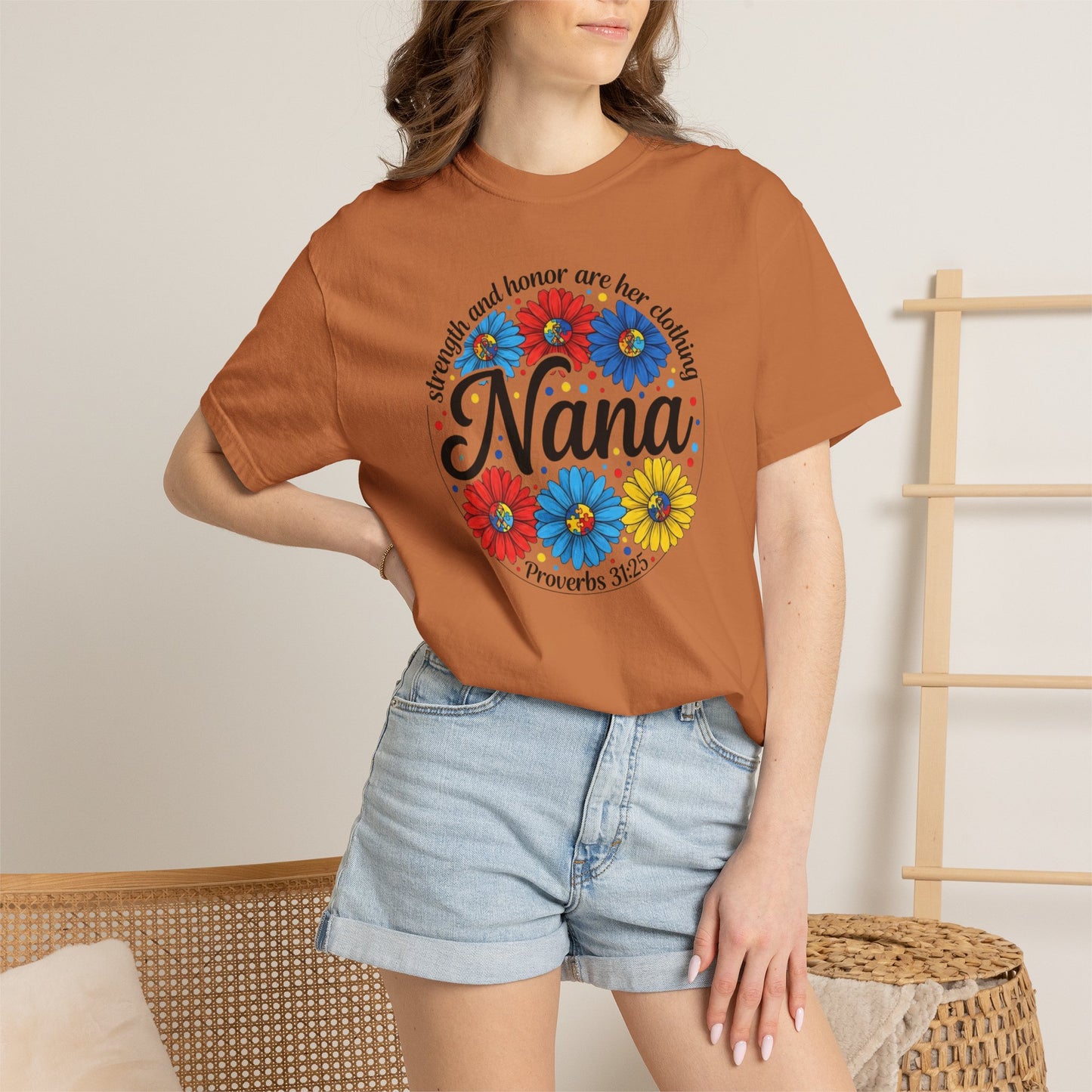 Nana Floral Proverbs T-Shirt — “Strength and Honor” Grandma Gift