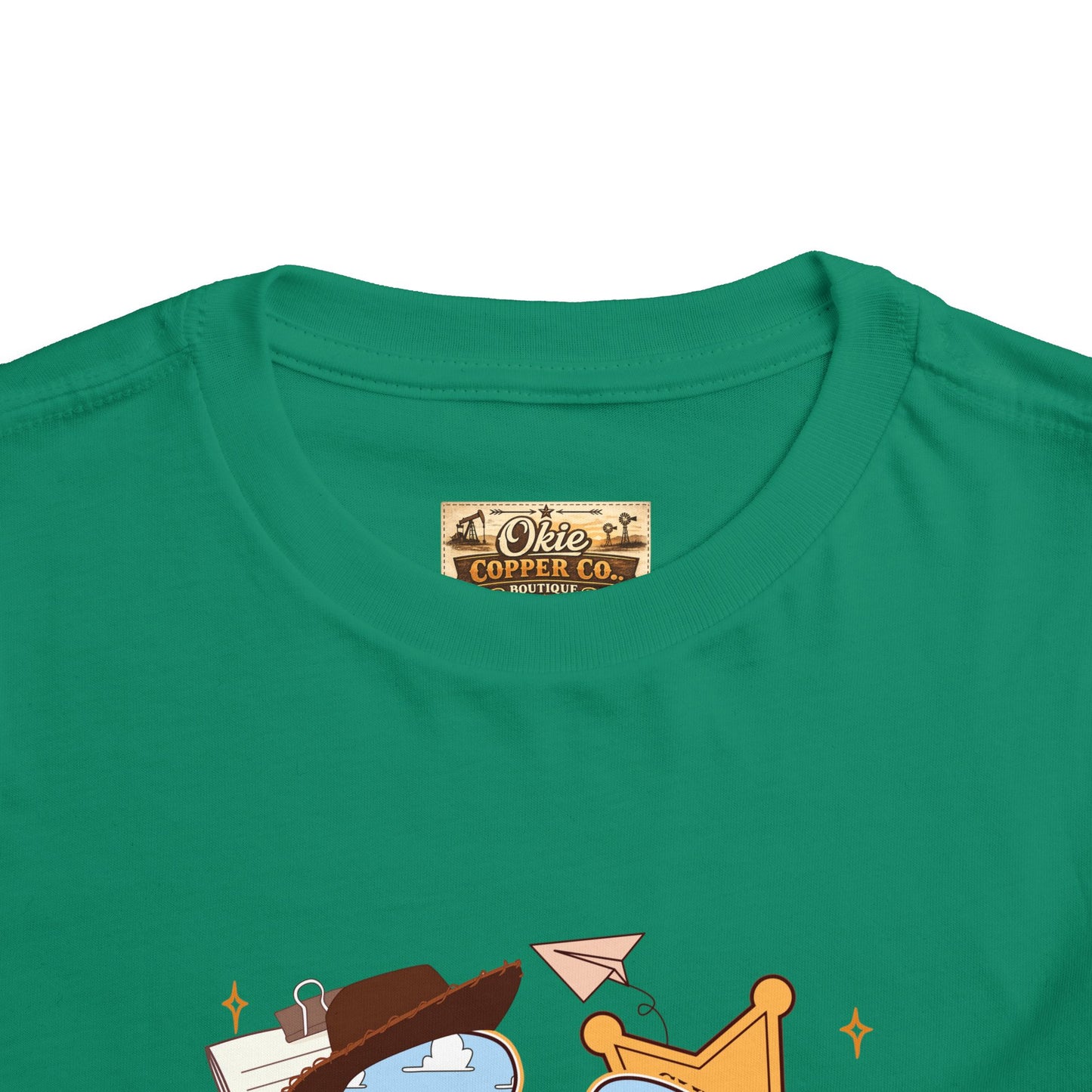 Toddler Tee — Cowboy Baby Western Collage | Sheriff Star, Boots & Wagon Wheel Graphic