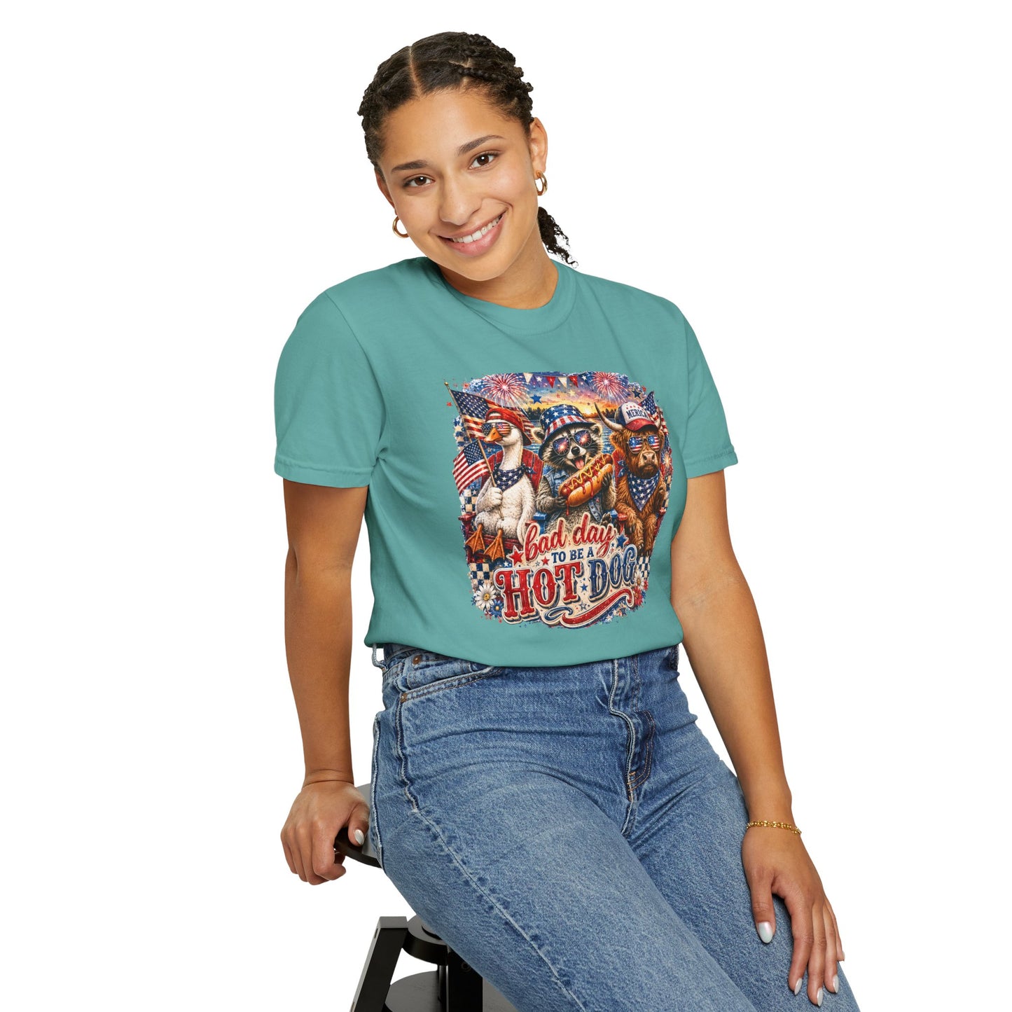 Patriotic 'Born to Be a Hot Dog' Graphic T-Shirt