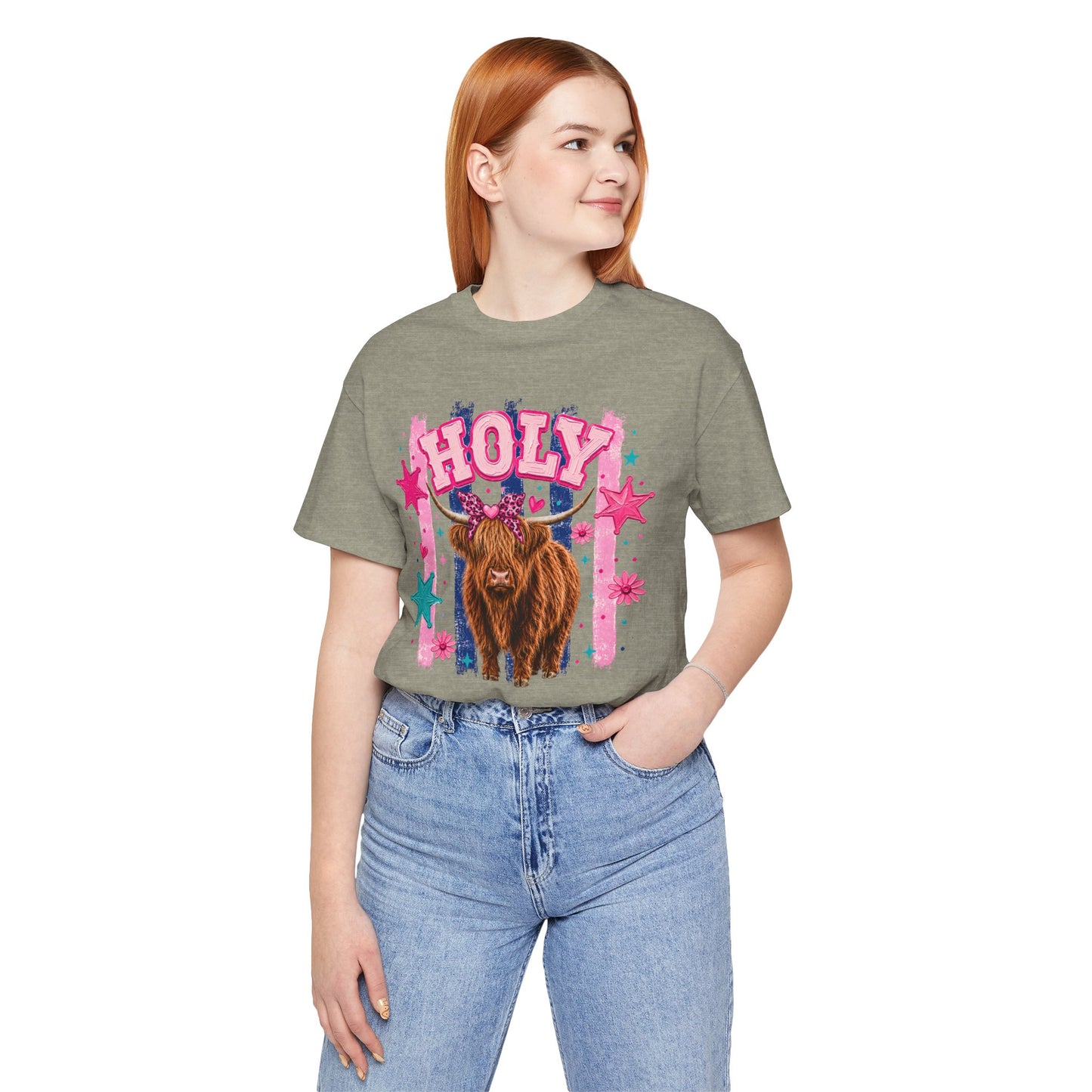 Holy Cow Highland Cow Graphic Tee — Cute Pastel Ranch Shirt