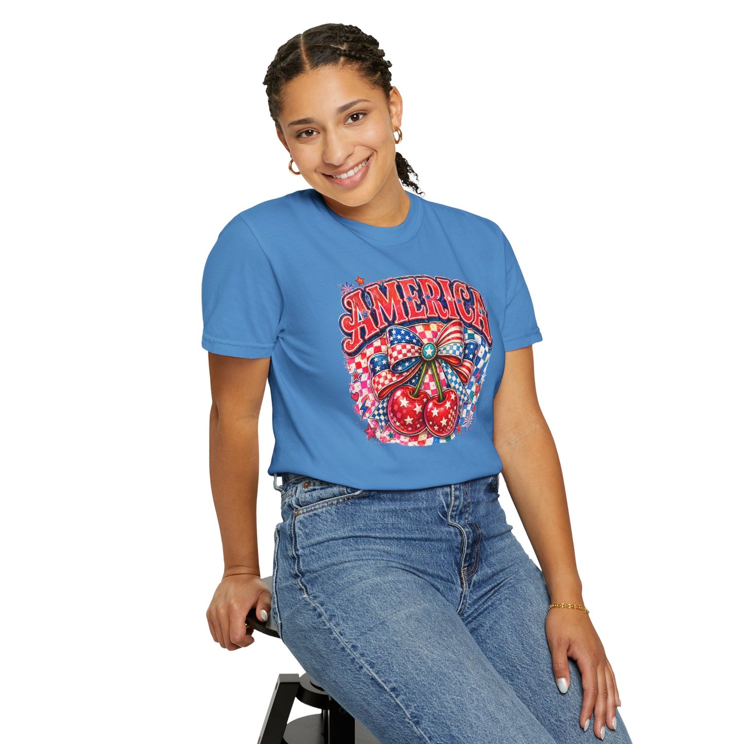 America Cherry Graphic T-Shirt — Patriotic 4th of July Tee