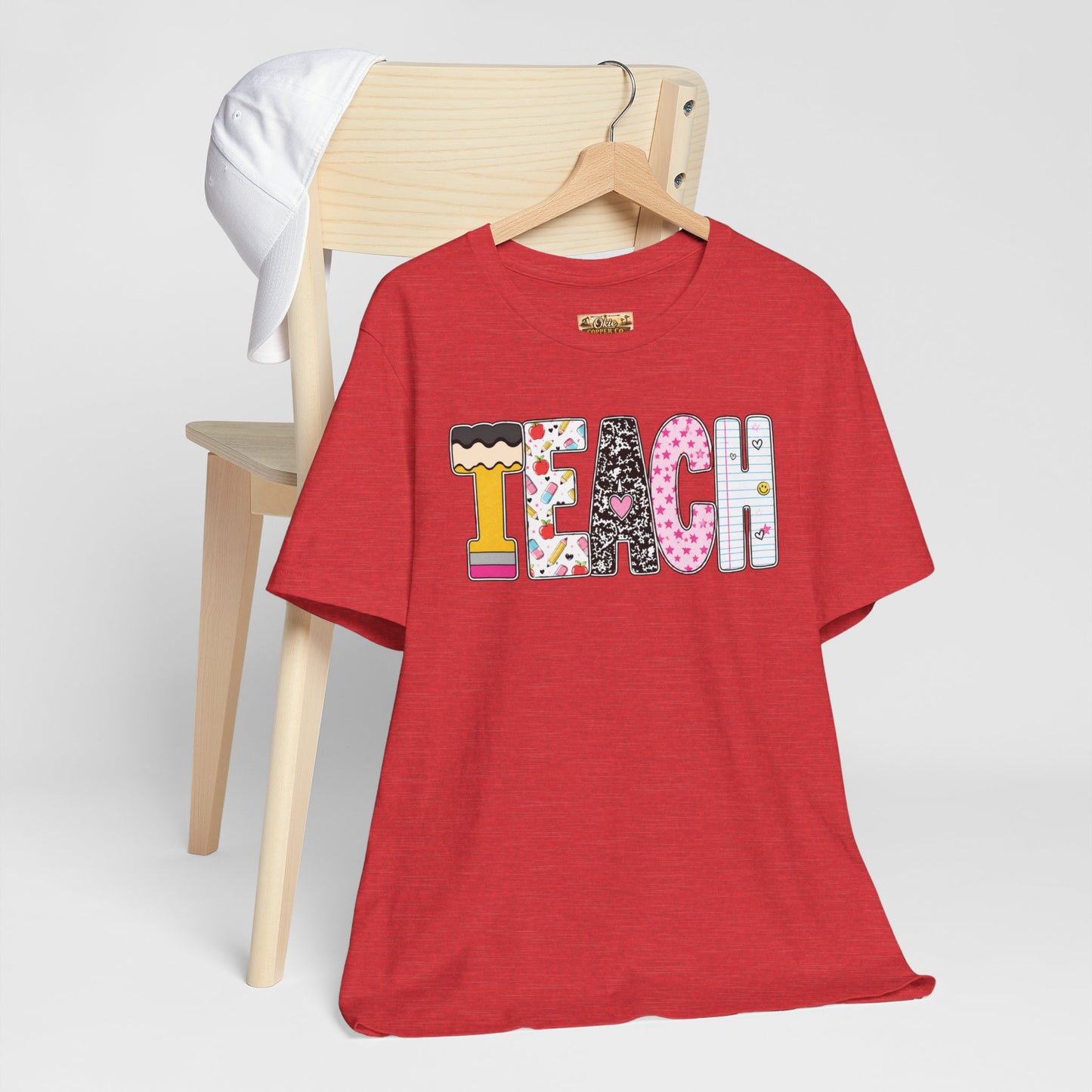 Teach Colorblock Graphic Tee – Cute Patterned Teacher T-Shirt