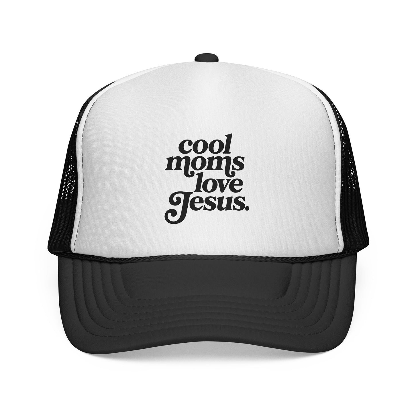 Trucker Cap — "Cool Moms Love Jesus" Retro Script Faith Hat