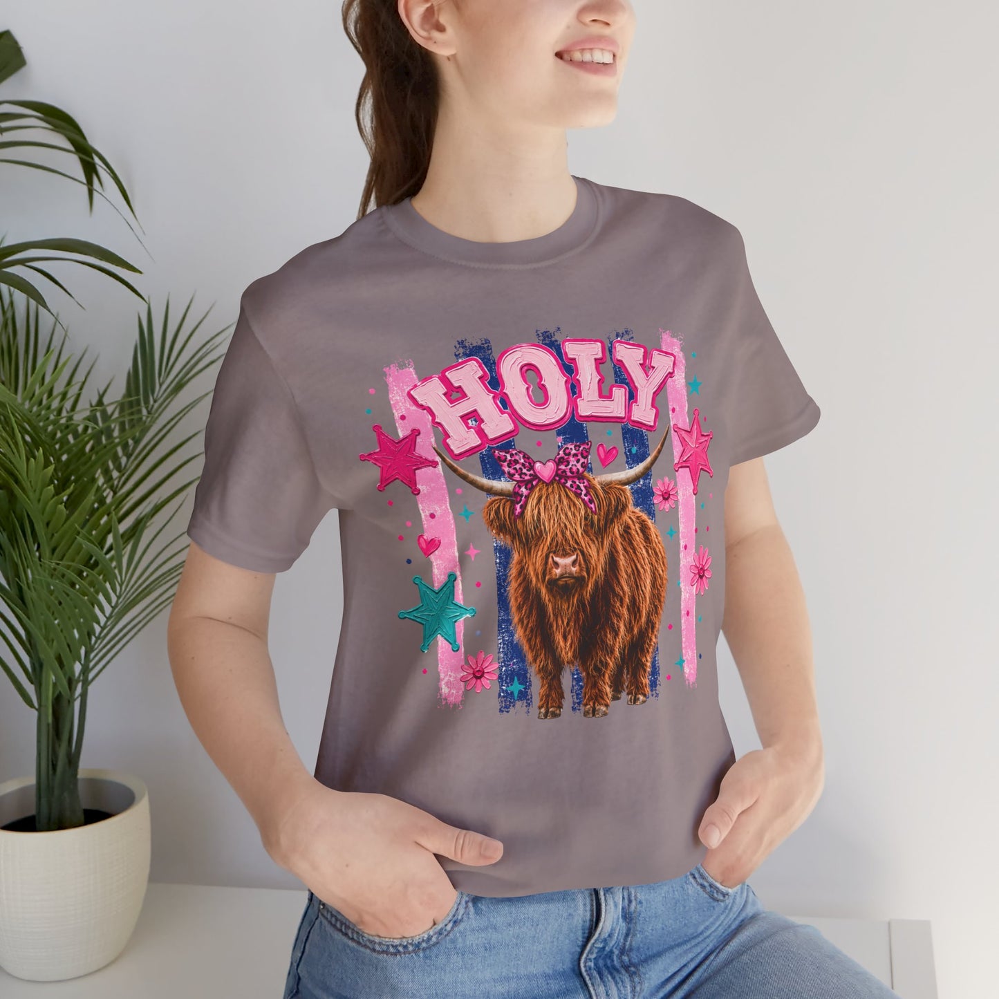 Holy Cow Highland Cow Graphic Tee — Cute Pastel Ranch Shirt
