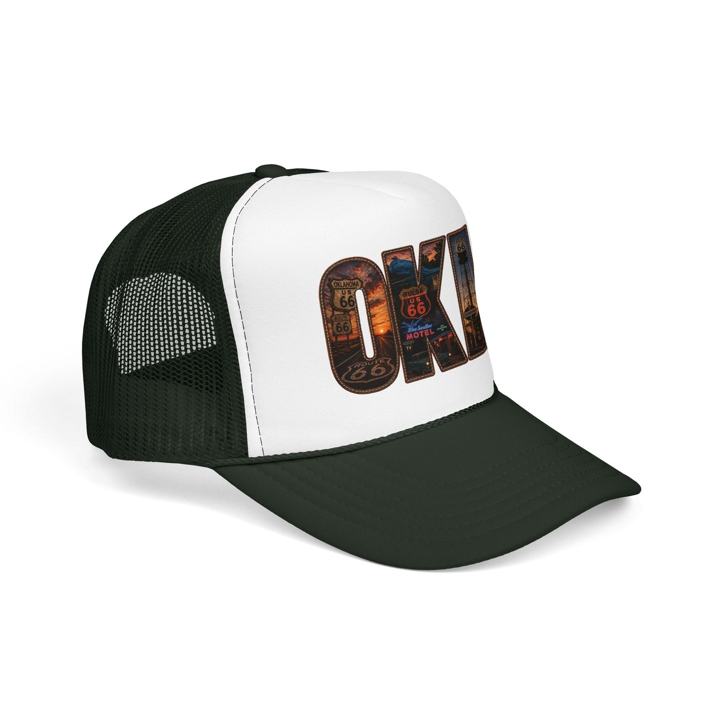 Route 66 Trucker Hat — Vintage 'ONE' Road Sign Graphic Foam Cap