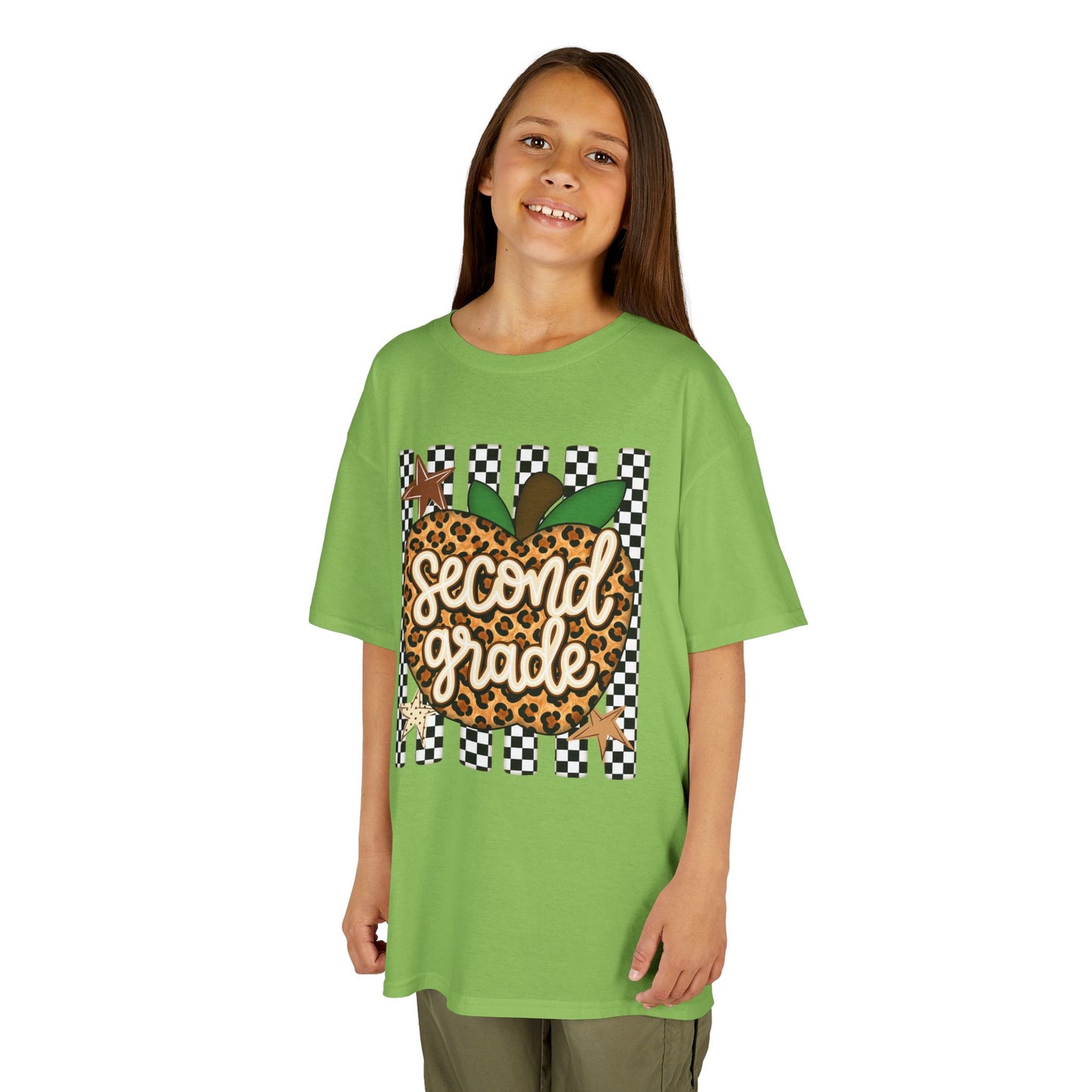 Second Grade Leopard Apple Kids T-Shirt — Back-to-School Teacher Appreciation Tee