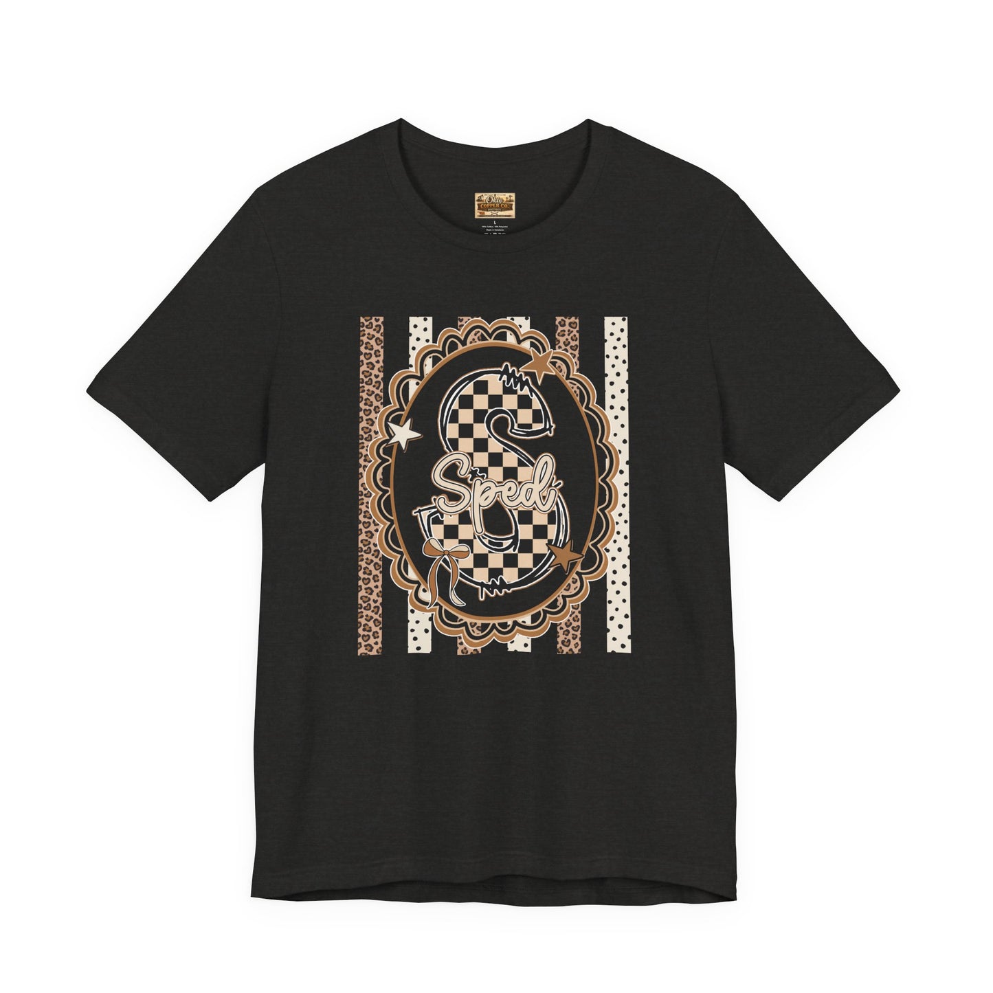 Sped S Monogram Tee — Checkerboard Leopard Graphic T-Shirt