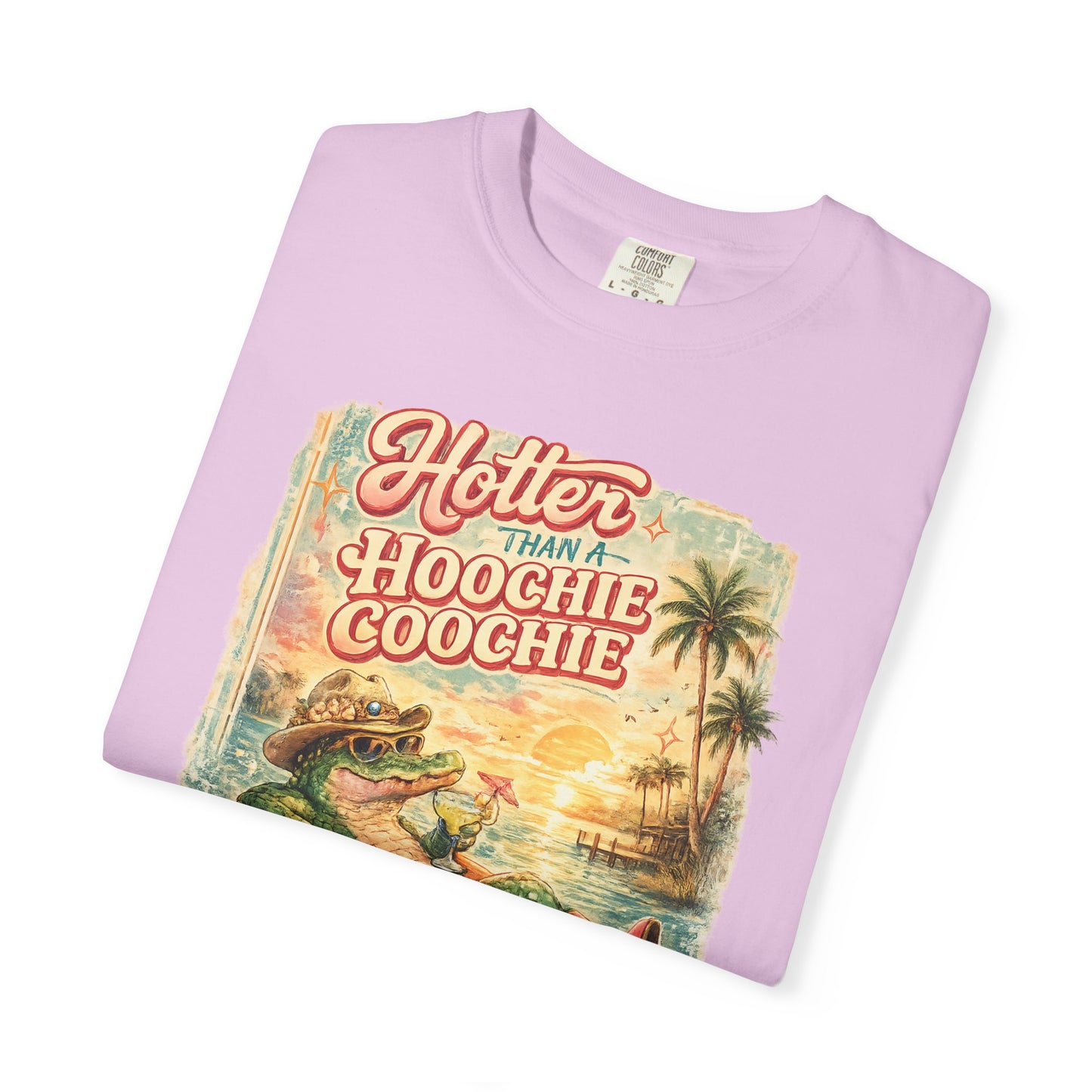 "Hotter Than a Hoochie Coochie" Retro Alligator Beach Graphic