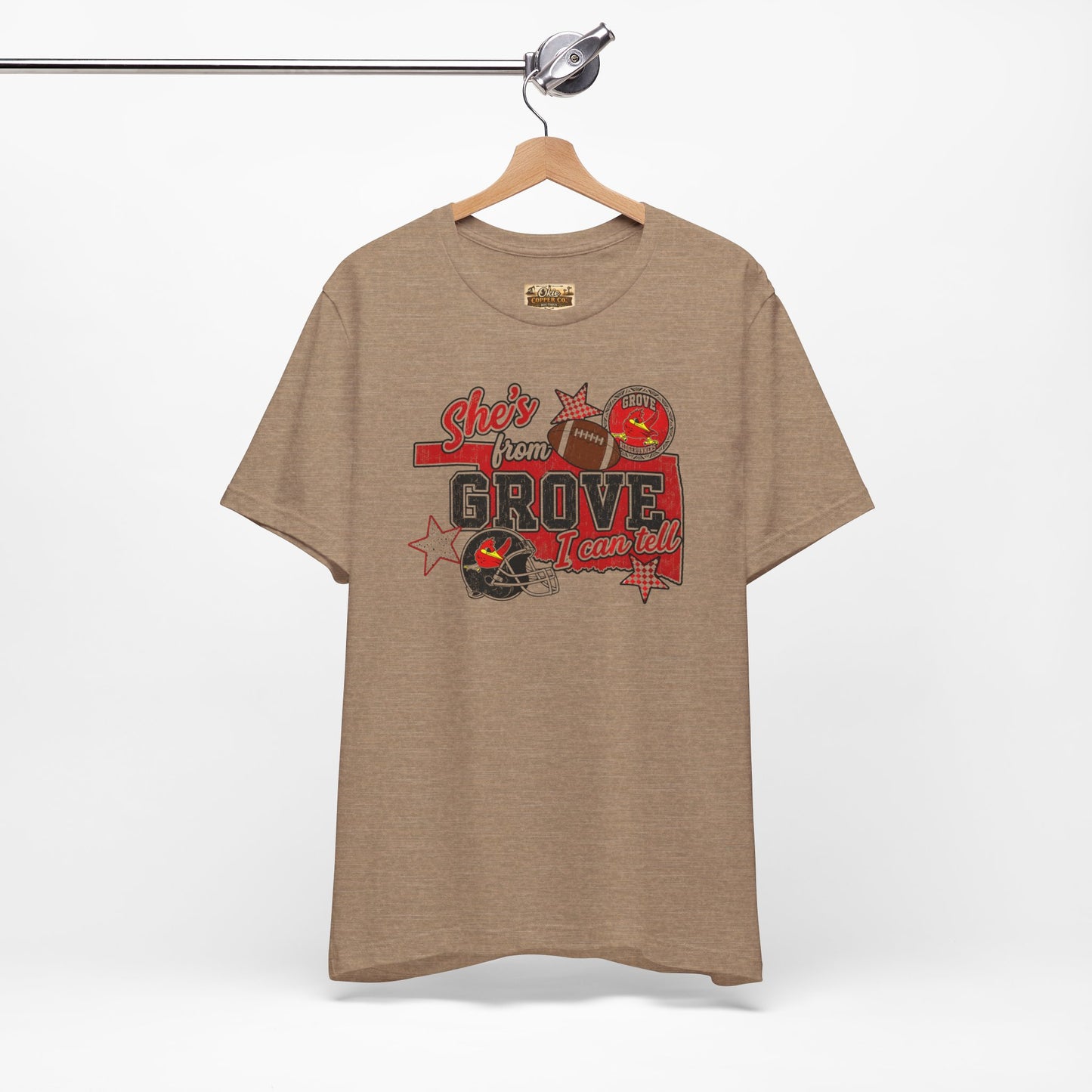 She's From Grove I Can Tell T-Shirt — Grove Football Fan Tee