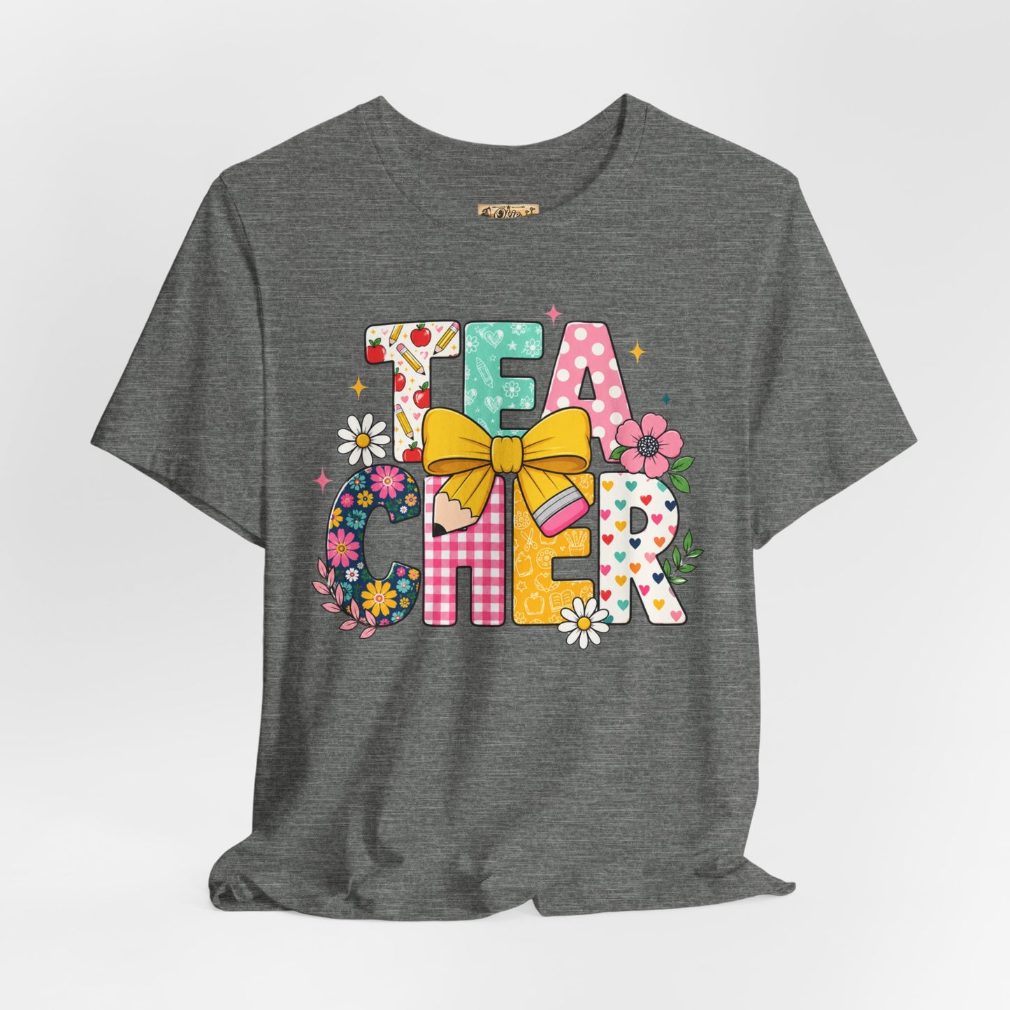 Teacher Floral Bow T-Shirt — Cute 'Teach er' Colorful School Shirt for Teachers