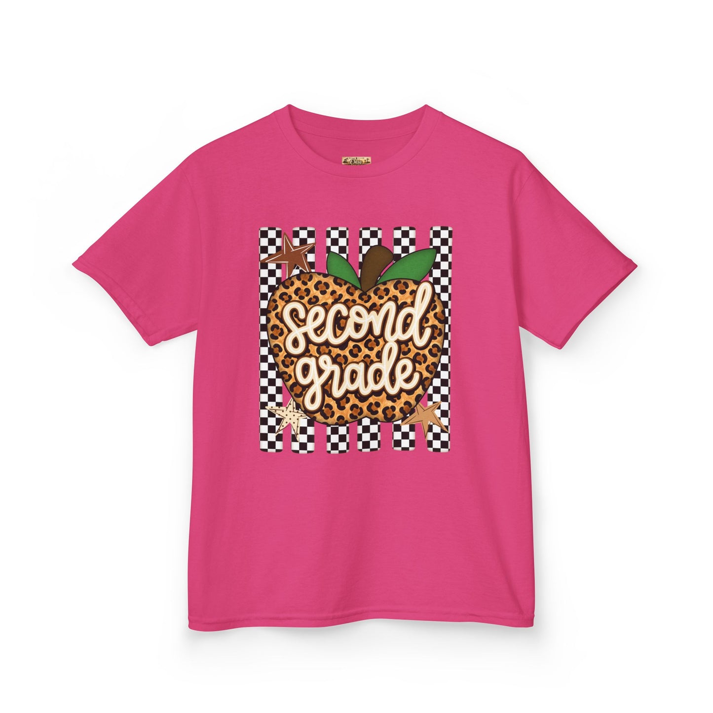 Second Grade Leopard Apple Kids T-Shirt — Back-to-School Teacher Appreciation Tee