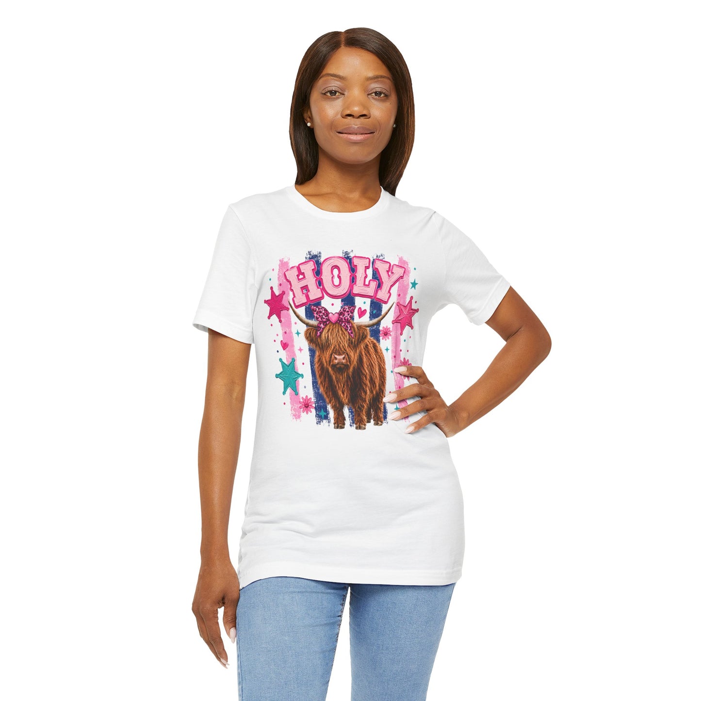 Holy Cow Highland Cow Graphic Tee — Cute Pastel Ranch Shirt