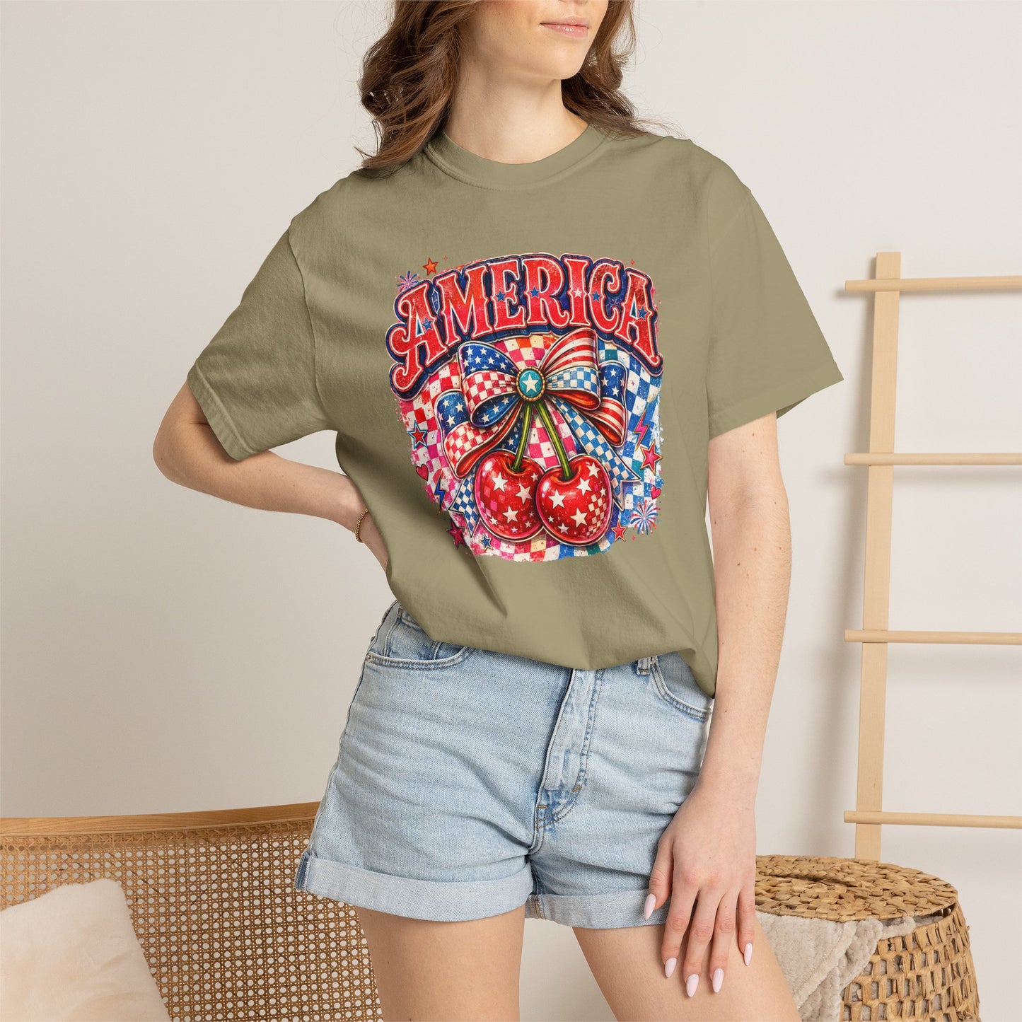 America Cherry Graphic T-Shirt — Patriotic 4th of July Tee