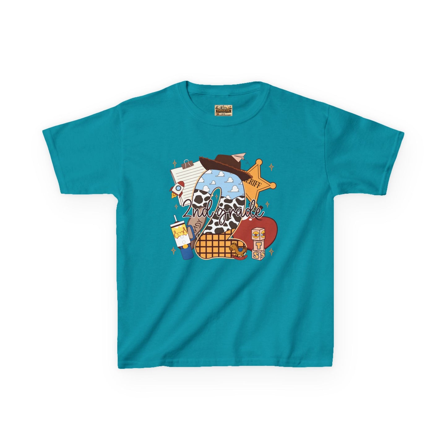 Kids Graphic Tee — Cute Western Sheriff Skull Cowboy Design