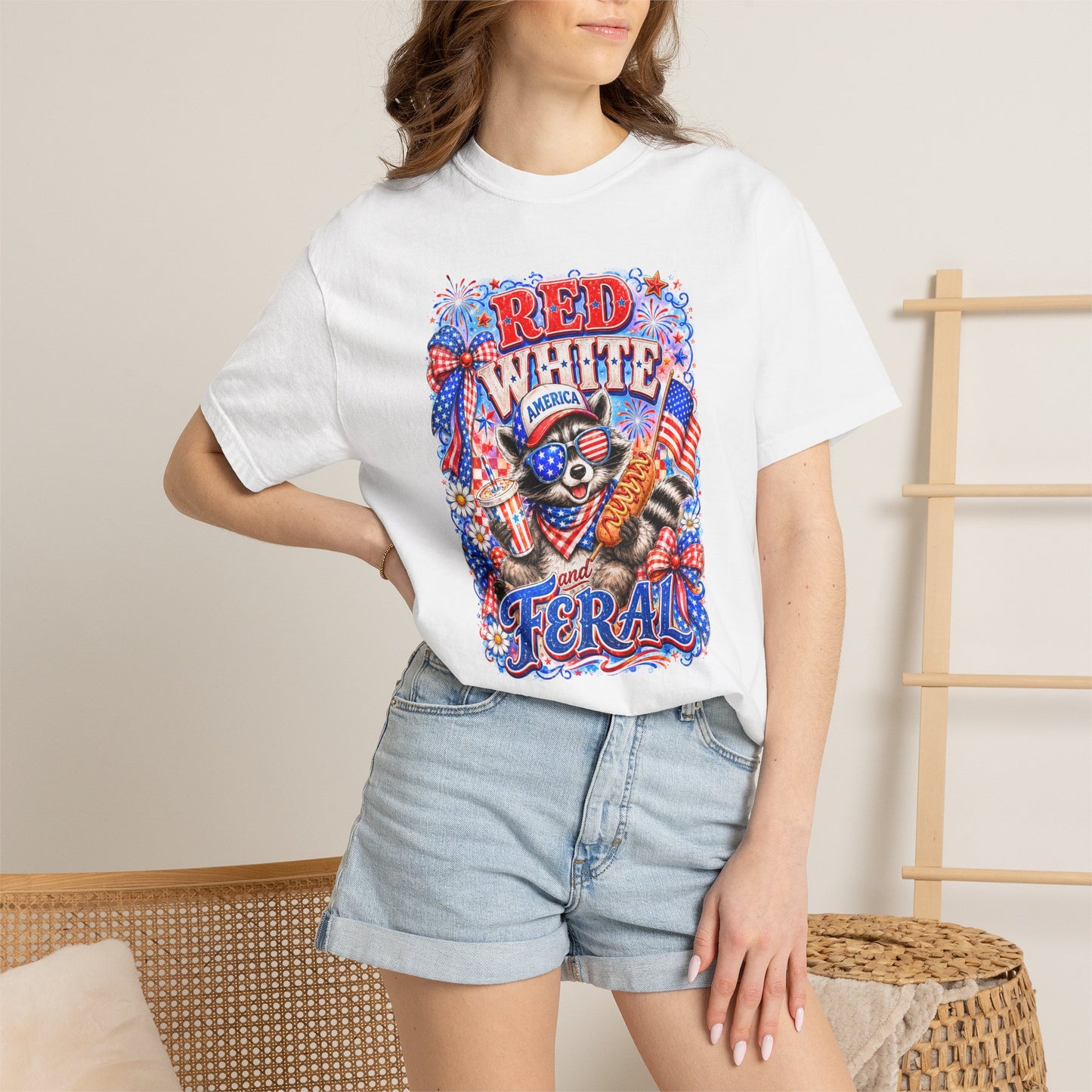 Patriotic "Red White Feral" Graphic T-Shirt
