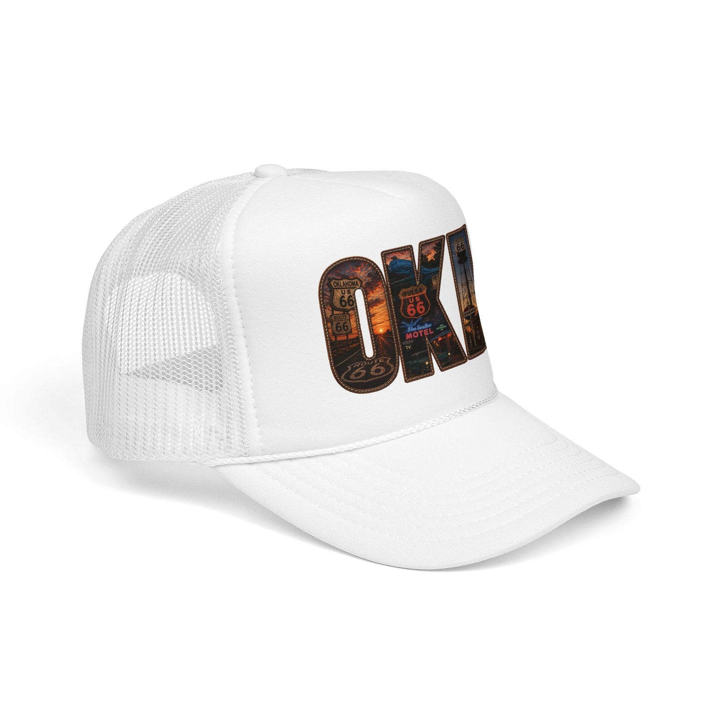Route 66 Trucker Hat — Vintage 'ONE' Road Sign Graphic Foam Cap