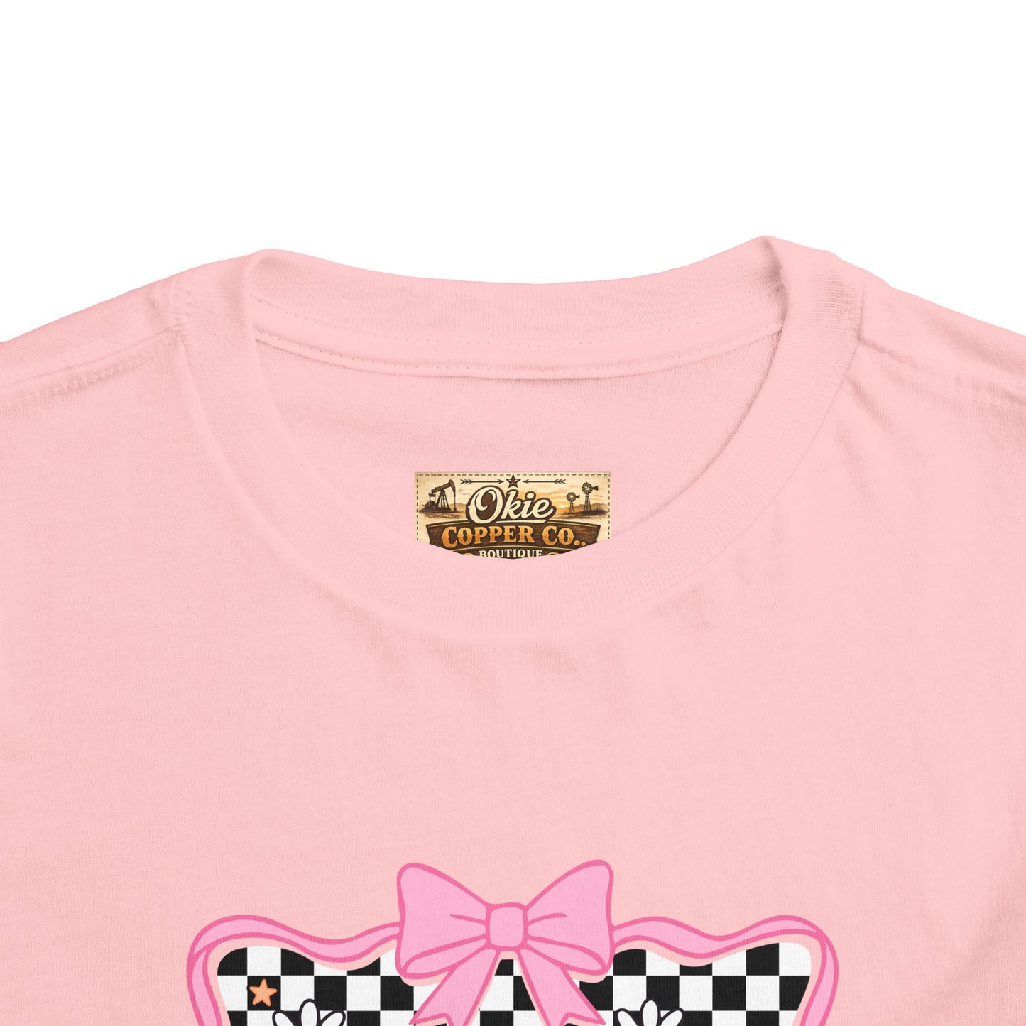Toddler Tee — Colorful 'Pink' Checkerboard Graphic with Bow