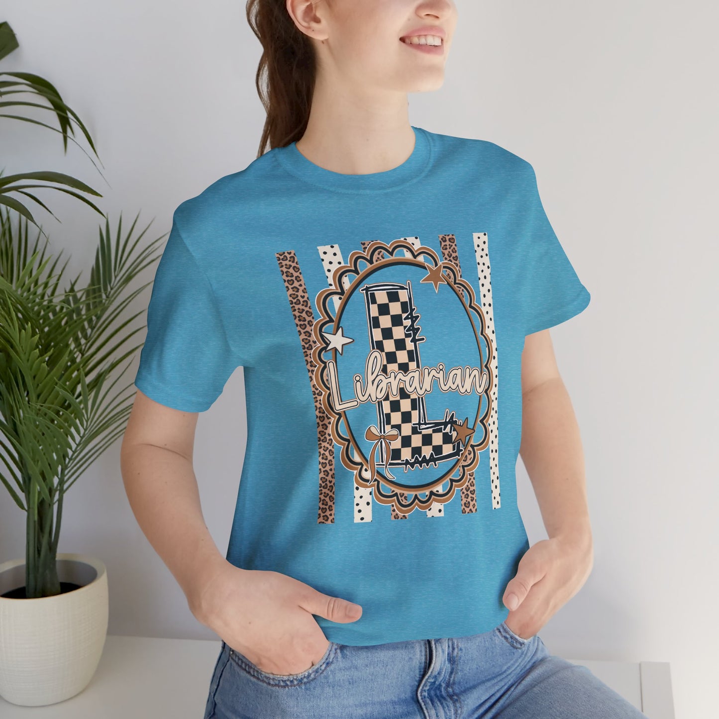 Librarian Checkerboard Letter L Tee — Vintage Booklover Graphic T-Shirt