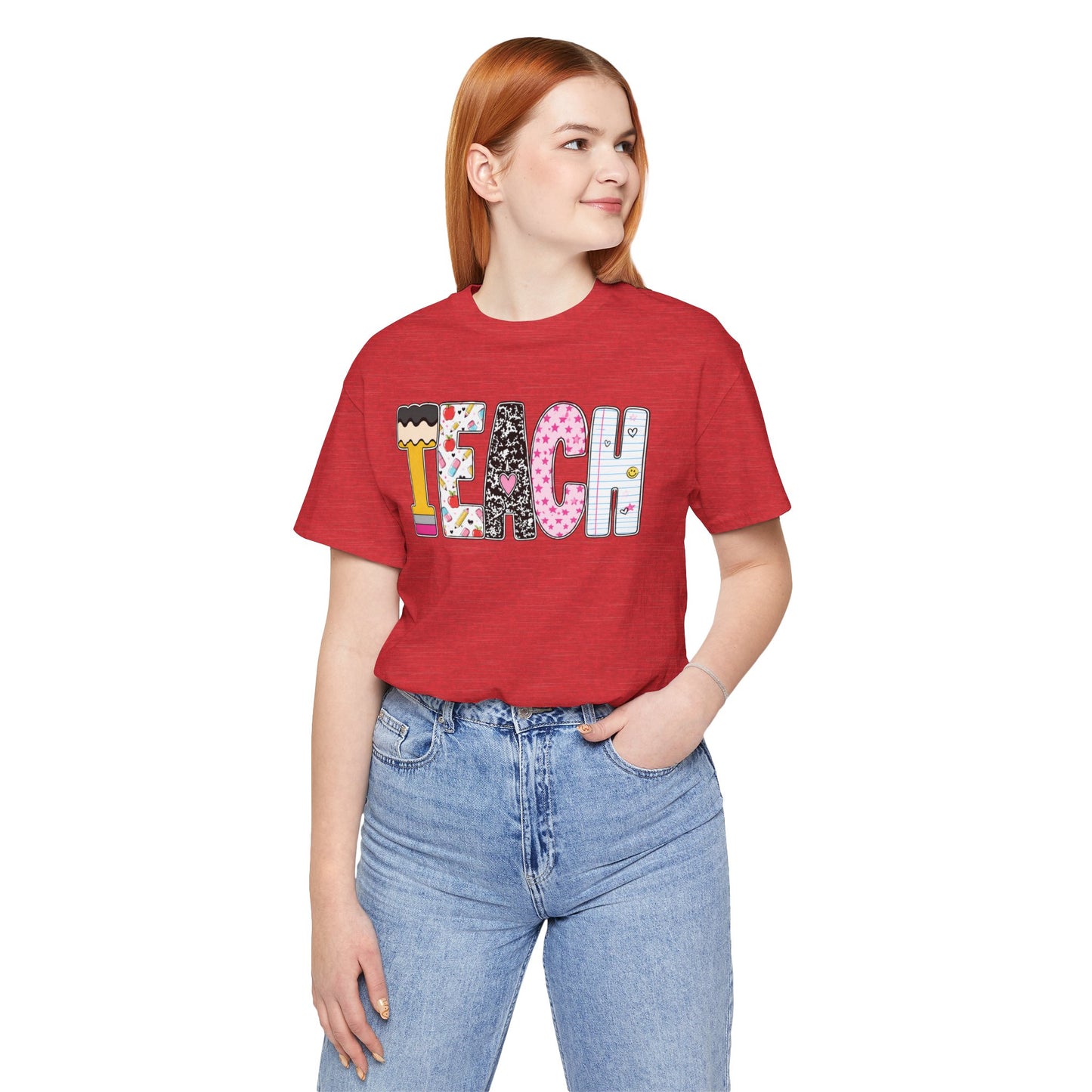 Teach Colorblock Graphic Tee – Cute Patterned Teacher T-Shirt