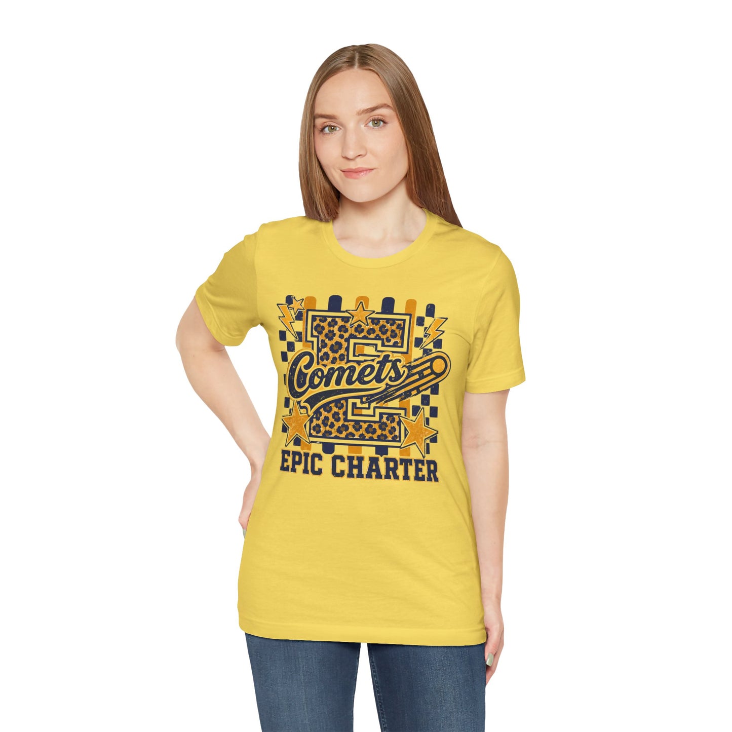 Comets Epic Charter Baseball T-Shirt — Leopard Letter Sports Tee
