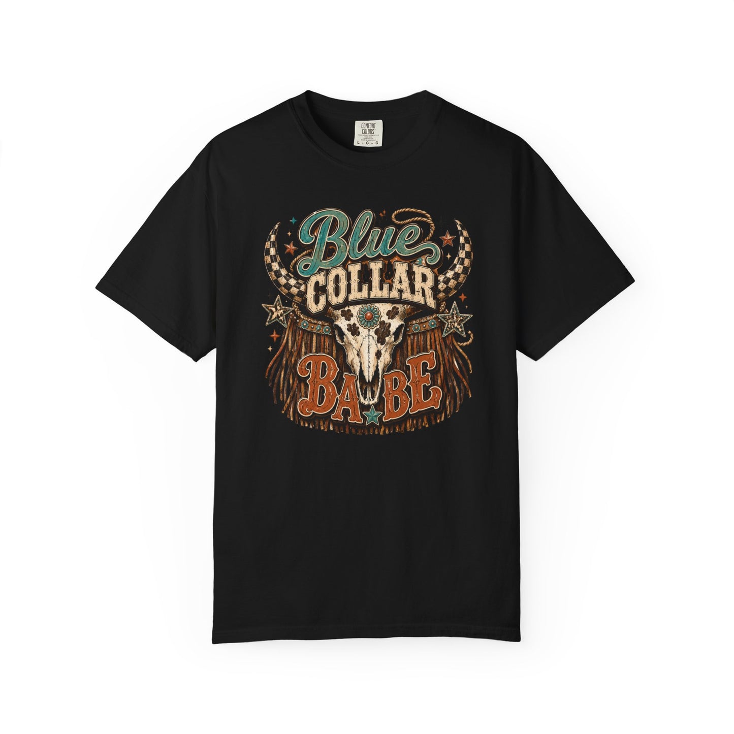 Blue Collar Babe Graphic T-Shirt — Western Skull Cowgirl Tee
