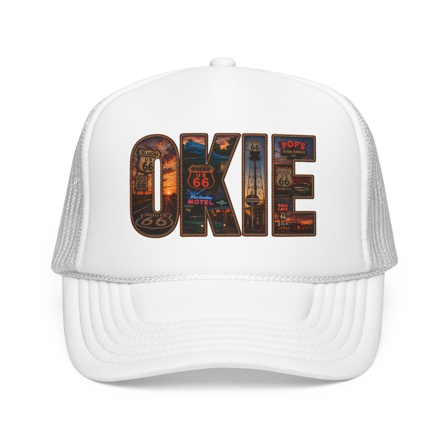 Route 66 Trucker Hat — Vintage 'ONE' Road Sign Graphic Foam Cap
