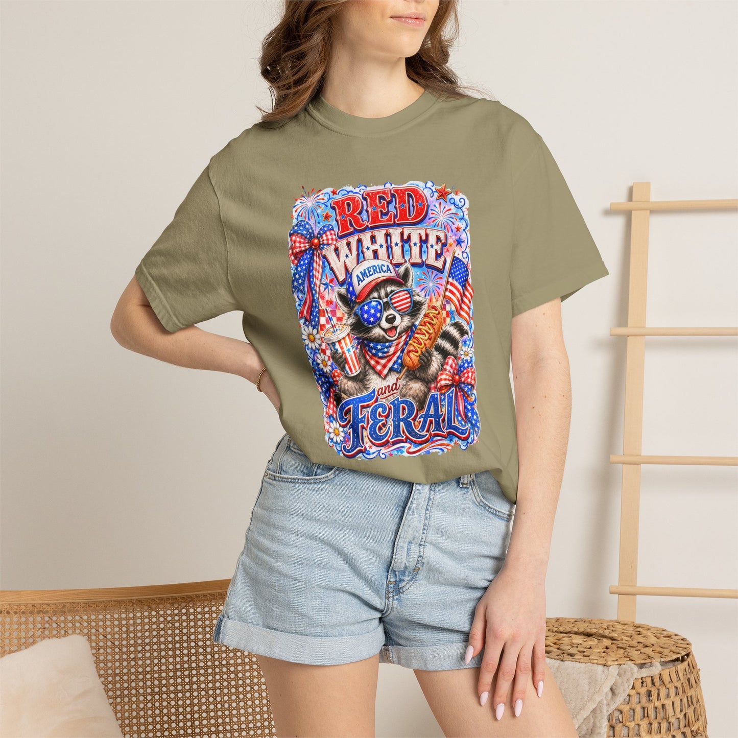 Patriotic "Red White Feral" Graphic T-Shirt