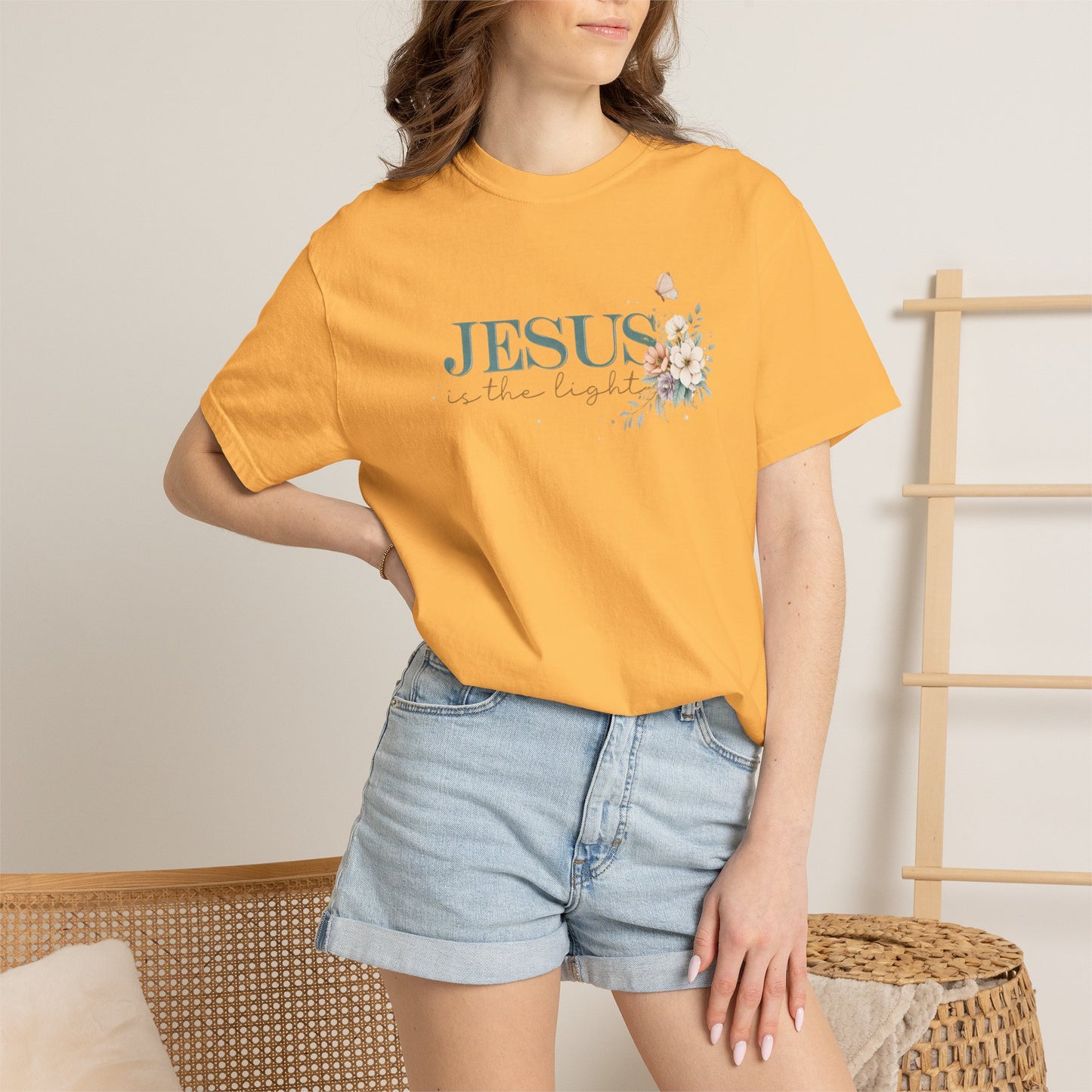 Jesus Is the Light T-Shirt — Floral Cross Christian Tee (Walking in Faith)