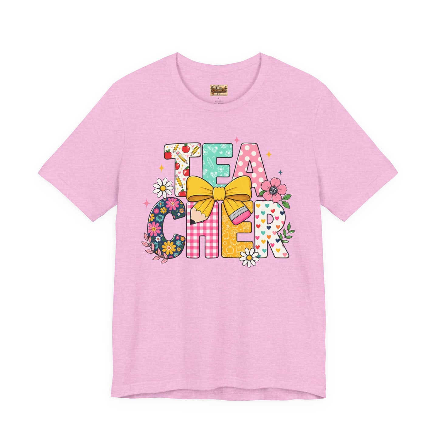 Teacher Floral Bow T-Shirt — Cute 'Teach er' Colorful School Shirt for Teachers