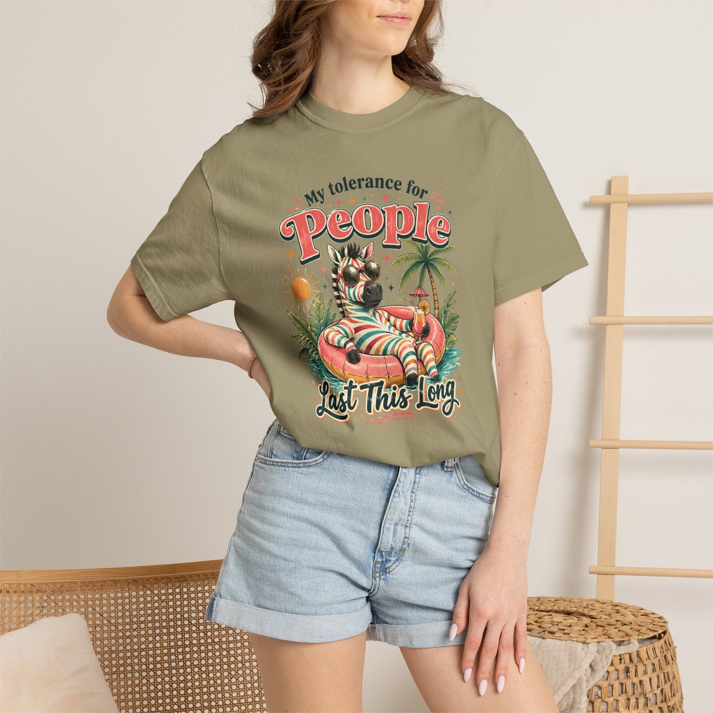 "My Tolerance for People Lasts This Long" Retro Cat Pool Float Graphic Tee