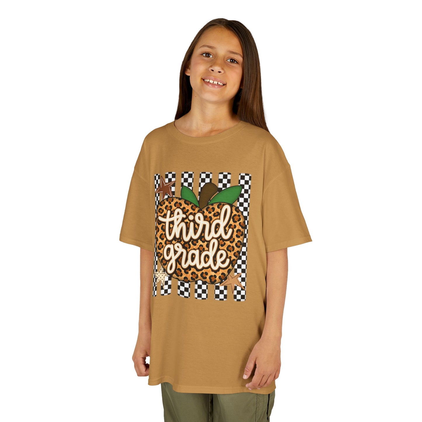 Third Grade Leopard Apple Kids T‑Shirt