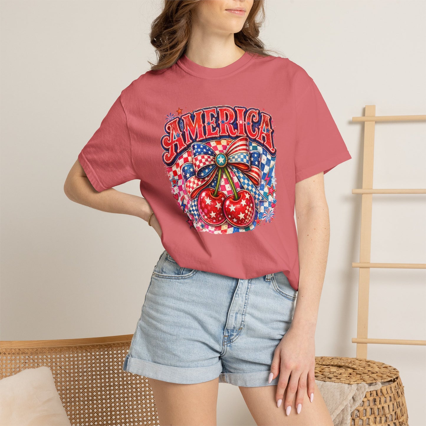 America Cherry Graphic T-Shirt — Patriotic 4th of July Tee