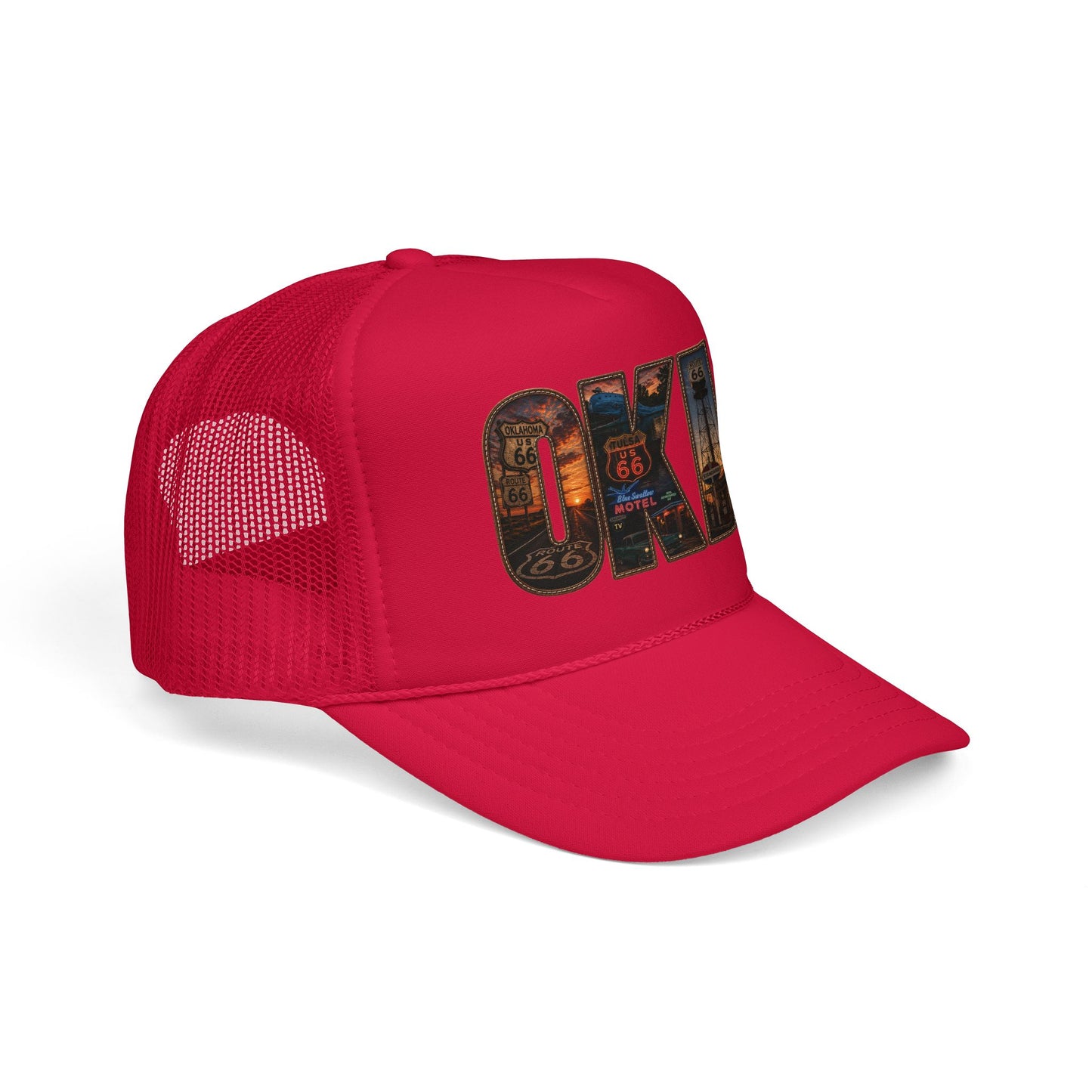 Route 66 Trucker Hat — Vintage 'ONE' Road Sign Graphic Foam Cap