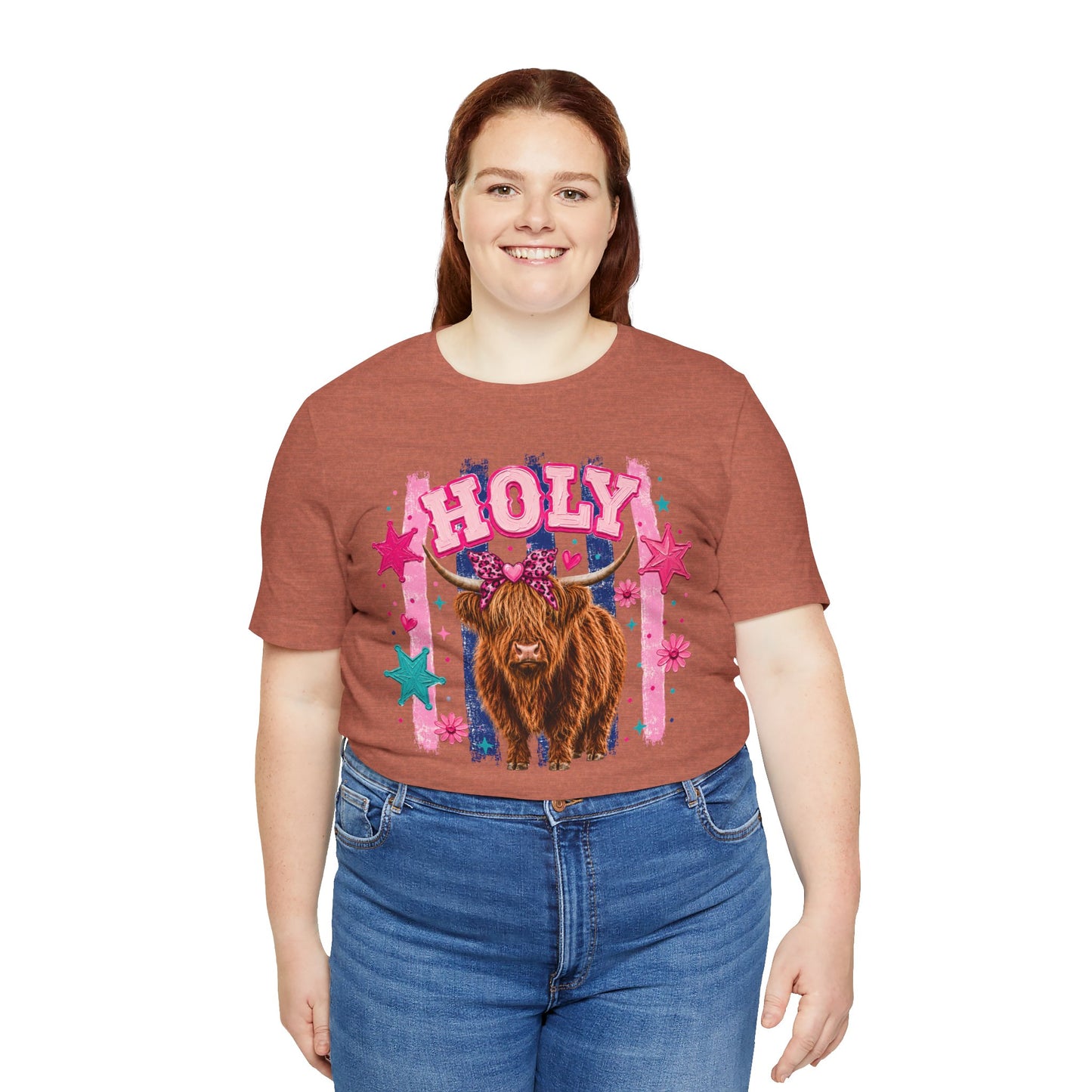 Holy Cow Highland Cow Graphic Tee — Cute Pastel Ranch Shirt