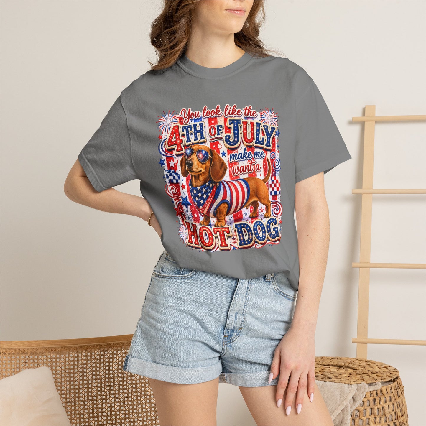 4th of July Hot Dog Dachshund T-Shirt – Patriotic Funny BBQ Tee