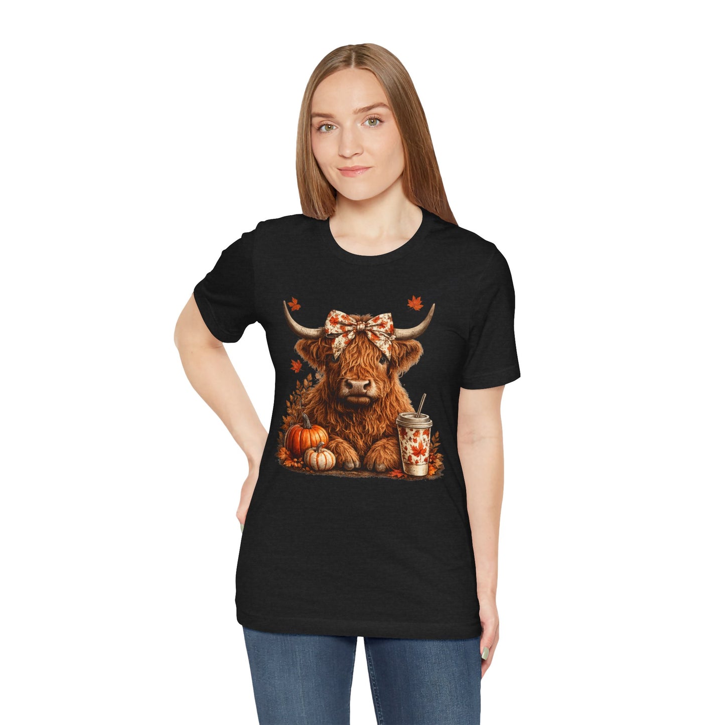 Autumn Highland Cow Tee — Fall Pumpkin Latte Graphic T-Shirt
