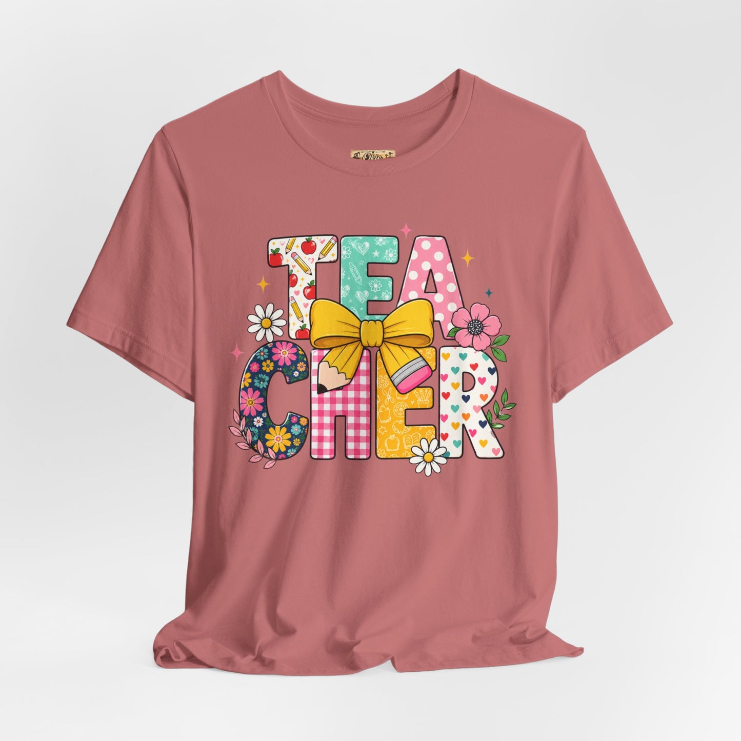 Teacher Floral Bow T-Shirt — Cute 'Teach er' Colorful School Shirt for Teachers