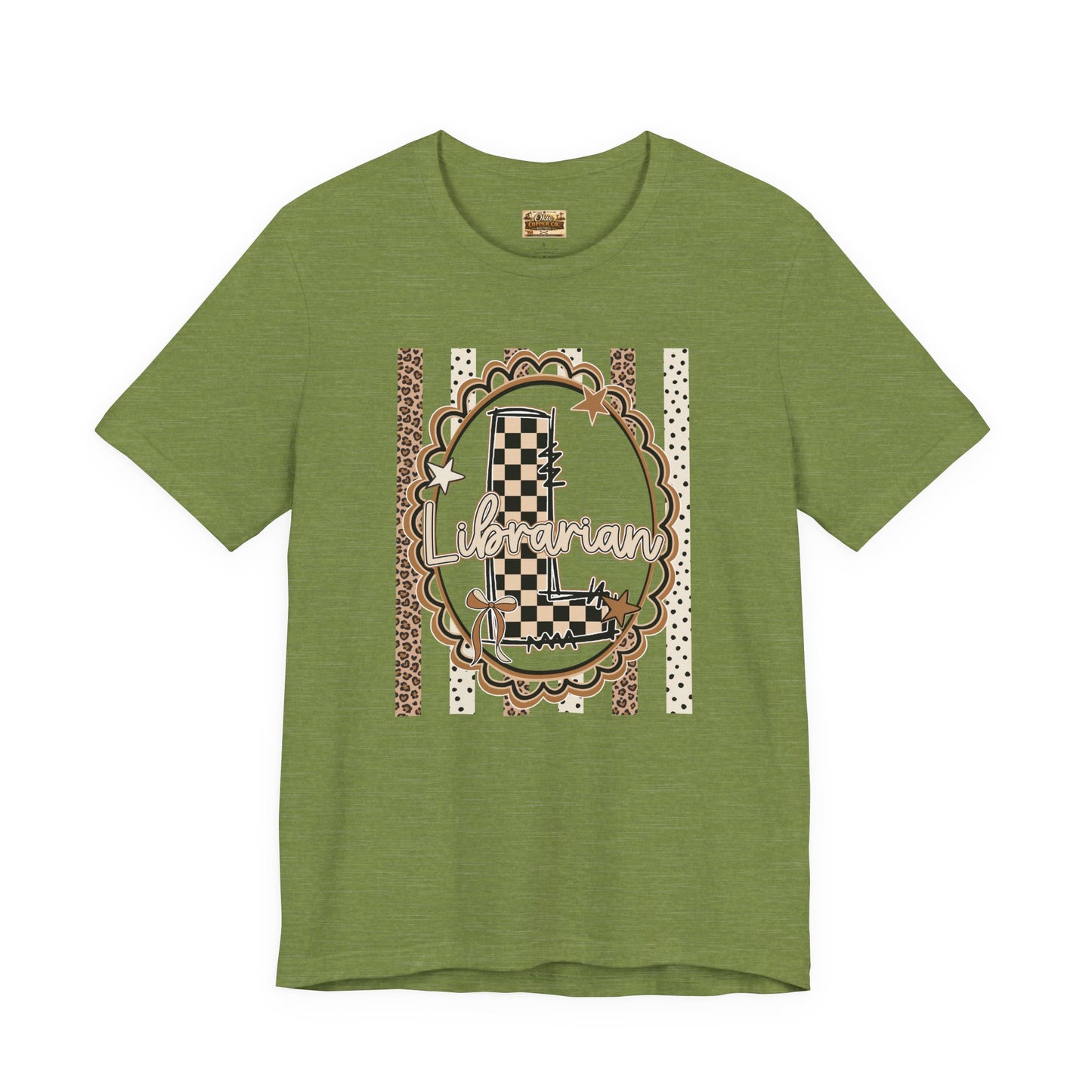 Librarian Checkerboard Letter L Tee — Vintage Booklover Graphic T-Shirt
